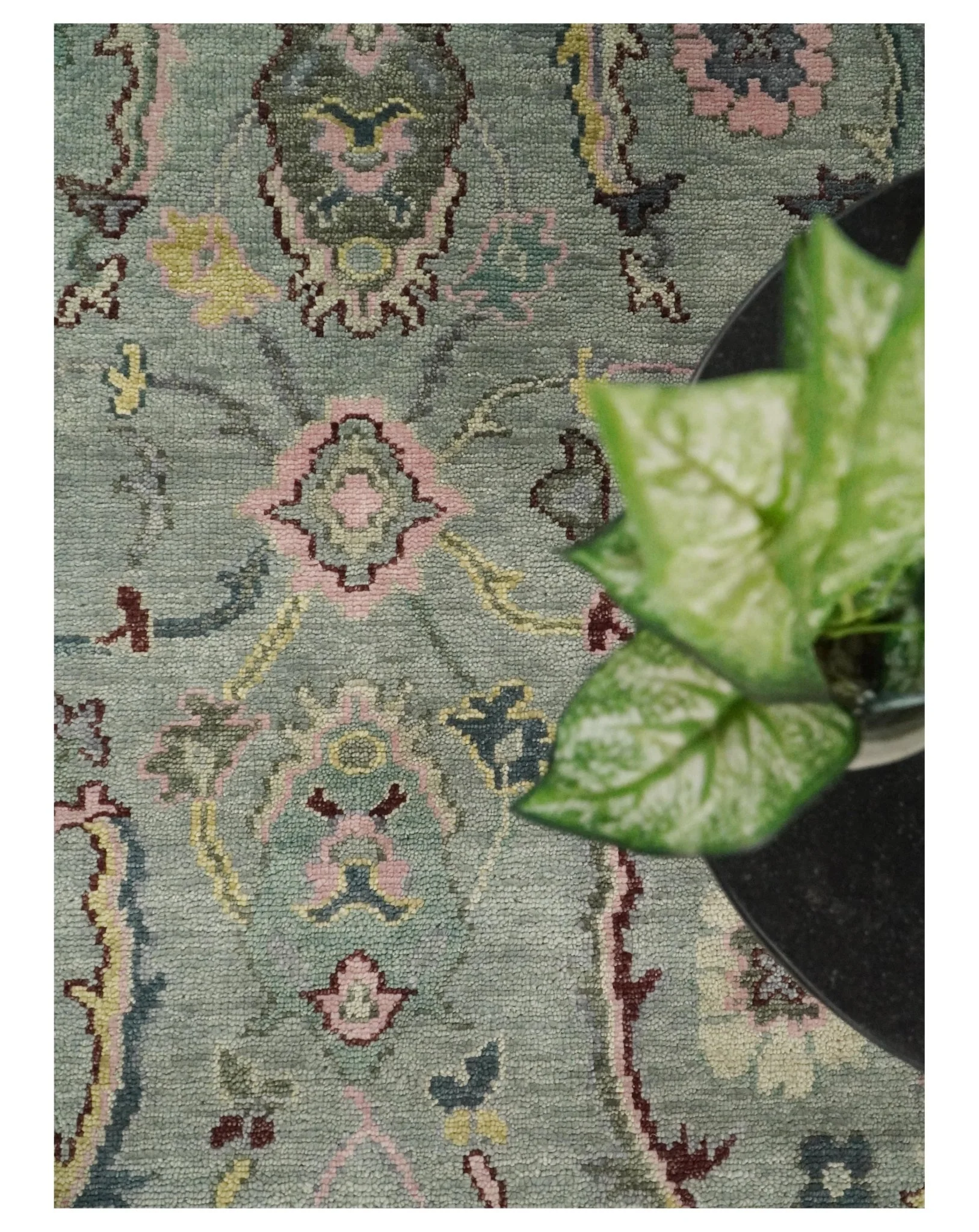 Antique Hand Knotted Green and Pink Traditional Oushak Multi Size Wool Area Rug - Image 11