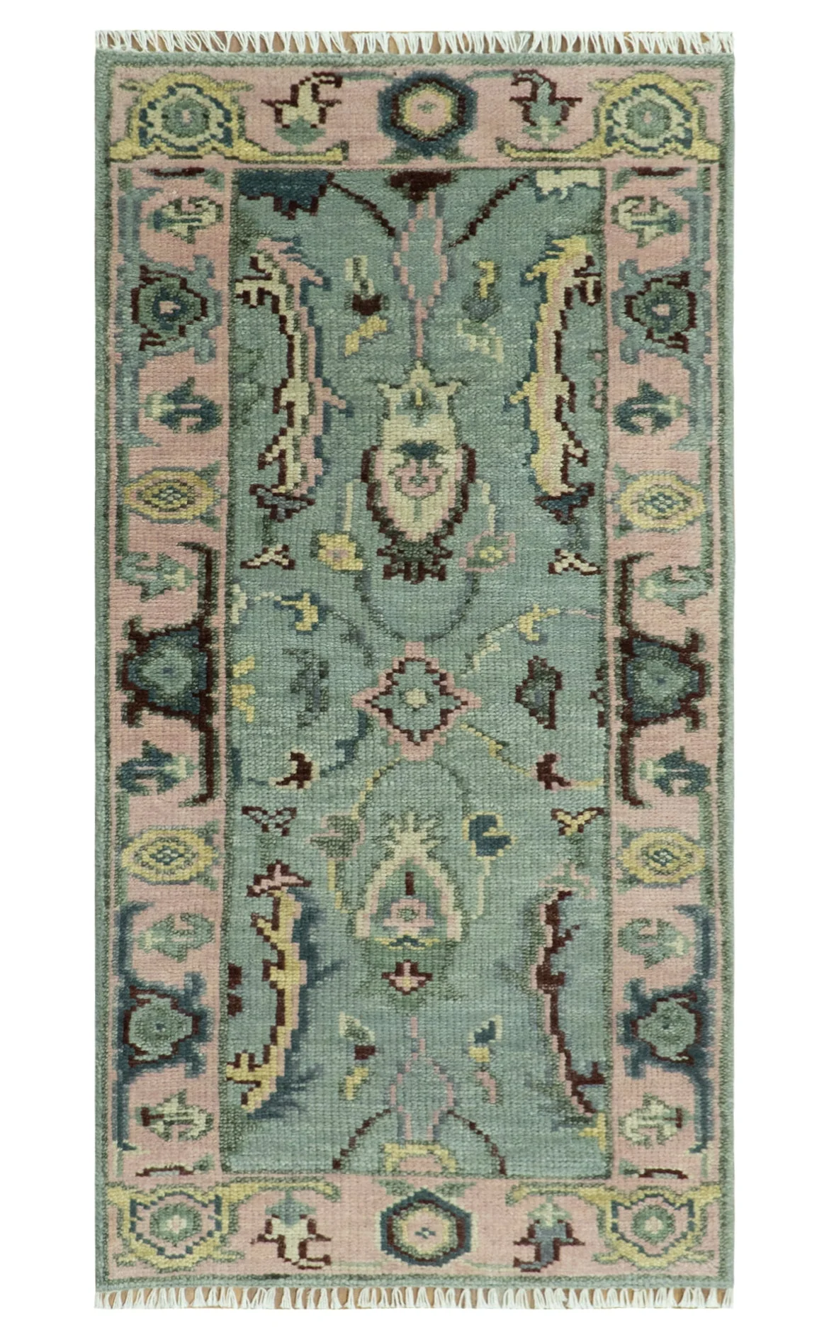 Antique Hand Knotted Green and Pink Traditional Oushak Multi Size Wool Area Rug - Image 14