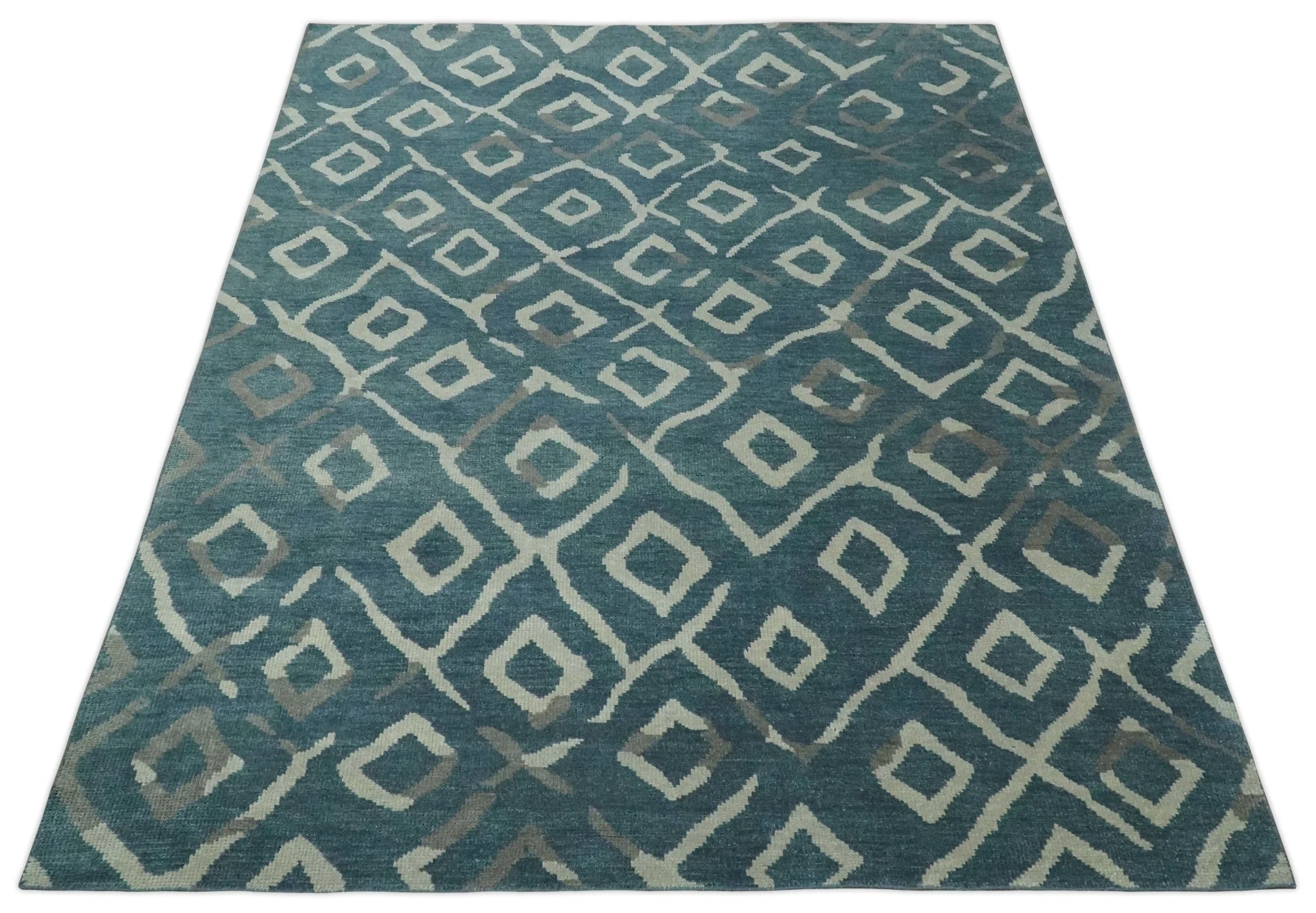 8x10 Hand Knotted Green, Ivory and Gray Traditional Persian Oushak Wool Rug | AC17810 - Image 8