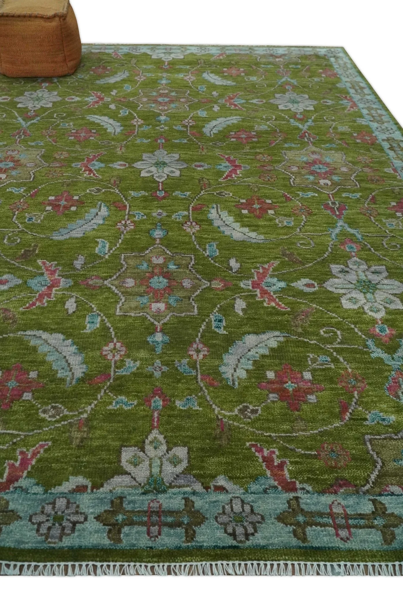 9x12 Hand Knotted Green, Silver and Maroon Traditional Wool Area Rug - Image 3