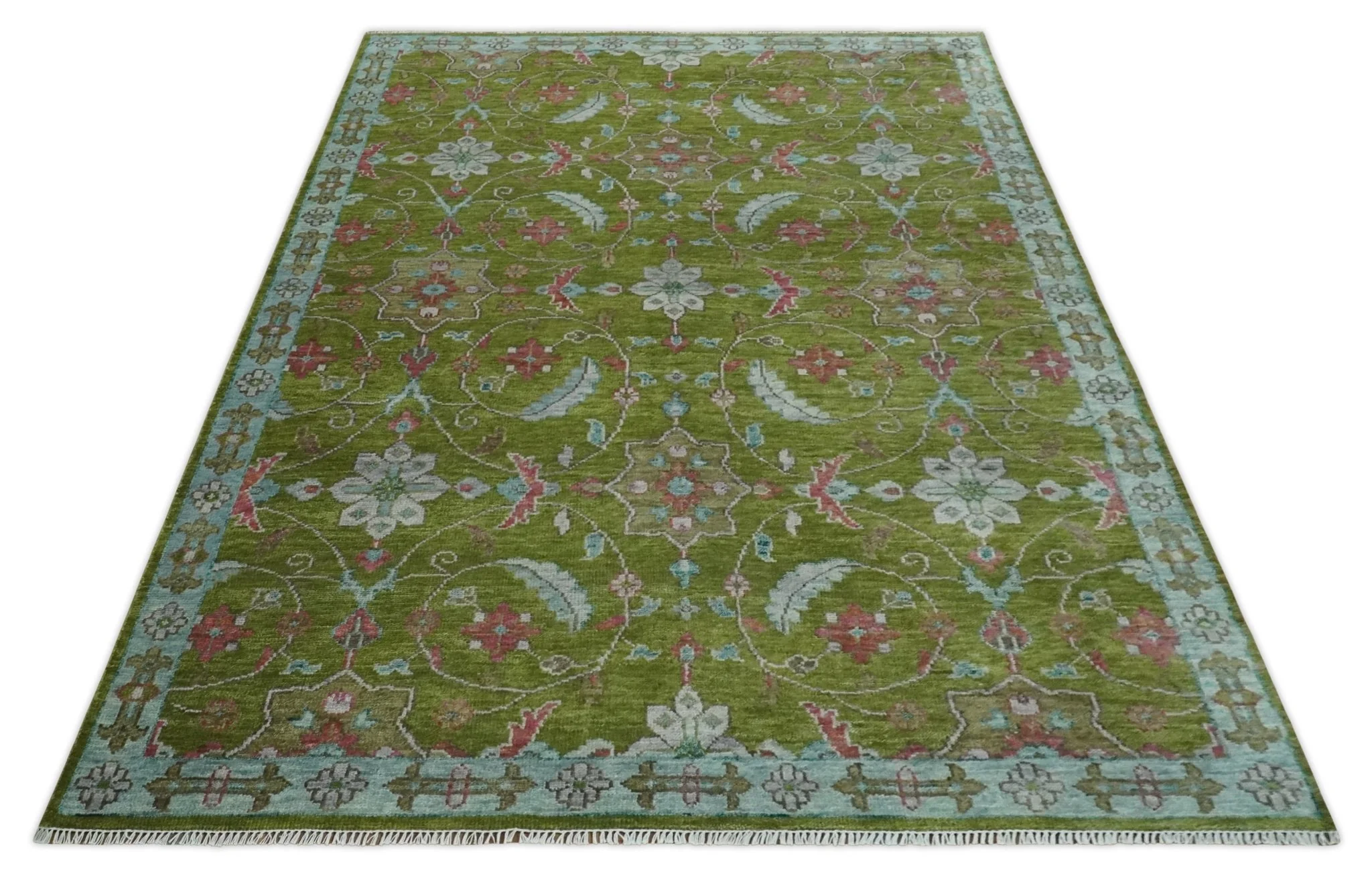 9x12 Hand Knotted Green, Silver and Maroon Traditional Wool Area Rug - Image 9