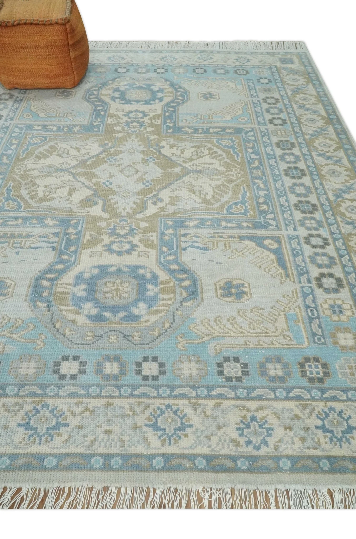 Cappadocia Rug 8x10 Hand Knotted Turkish Blue, Beige and Ivory Traditional Antique Persian Low Pile Area Rug | AC31810 - Image 3