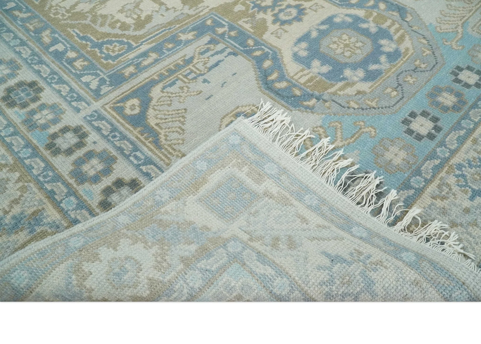 Cappadocia Rug 8x10 Hand Knotted Turkish Blue, Beige and Ivory Traditional Antique Persian Low Pile Area Rug | AC31810 - Image 7