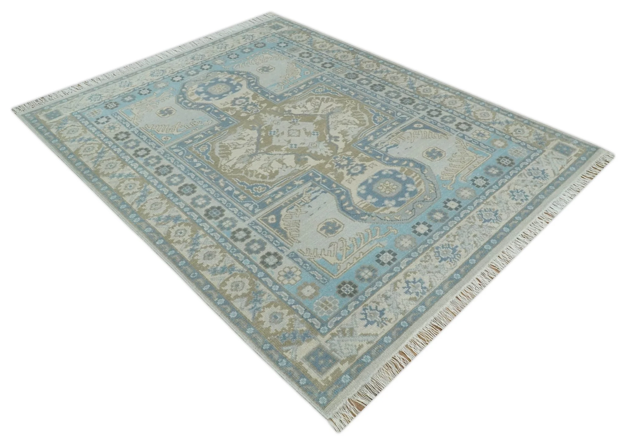 Cappadocia Rug 8x10 Hand Knotted Turkish Blue, Beige and Ivory Traditional Antique Persian Low Pile Area Rug | AC31810 - Image 8