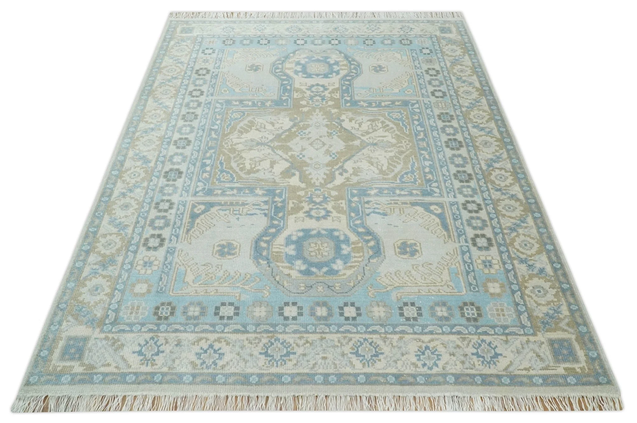 Cappadocia Rug 8x10 Hand Knotted Turkish Blue, Beige and Ivory Traditional Antique Persian Low Pile Area Rug | AC31810 - Image 9