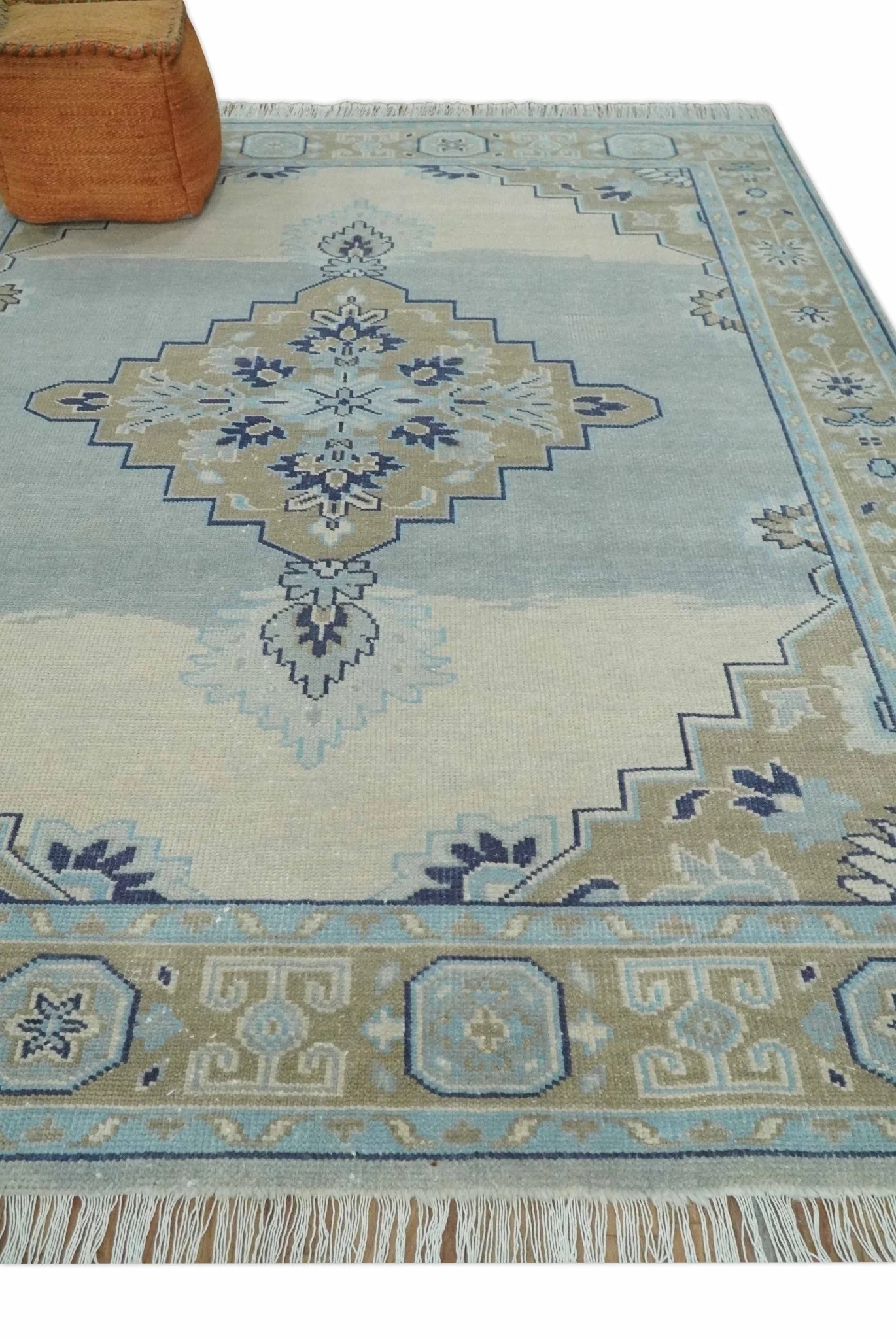 8x10 Hand Knotted Heriz Serapi Blue, Beige and Brown Traditional Antique Persian Area Rug | AC29810 - Image 3