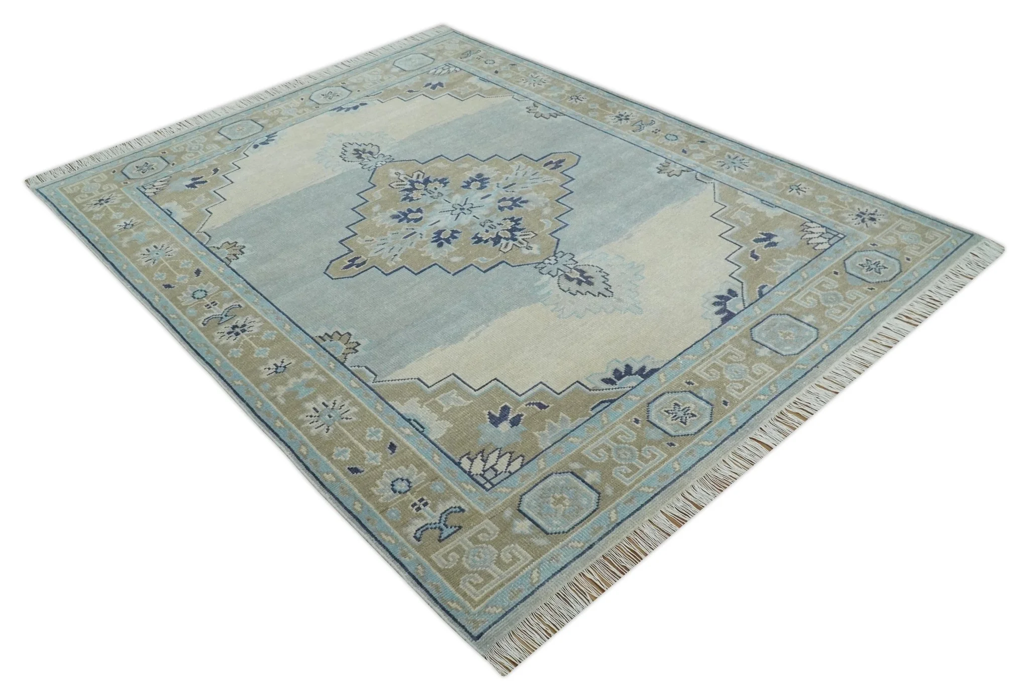 8x10 Hand Knotted Heriz Serapi Blue, Beige and Brown Traditional Antique Persian Area Rug | AC29810 - Image 9