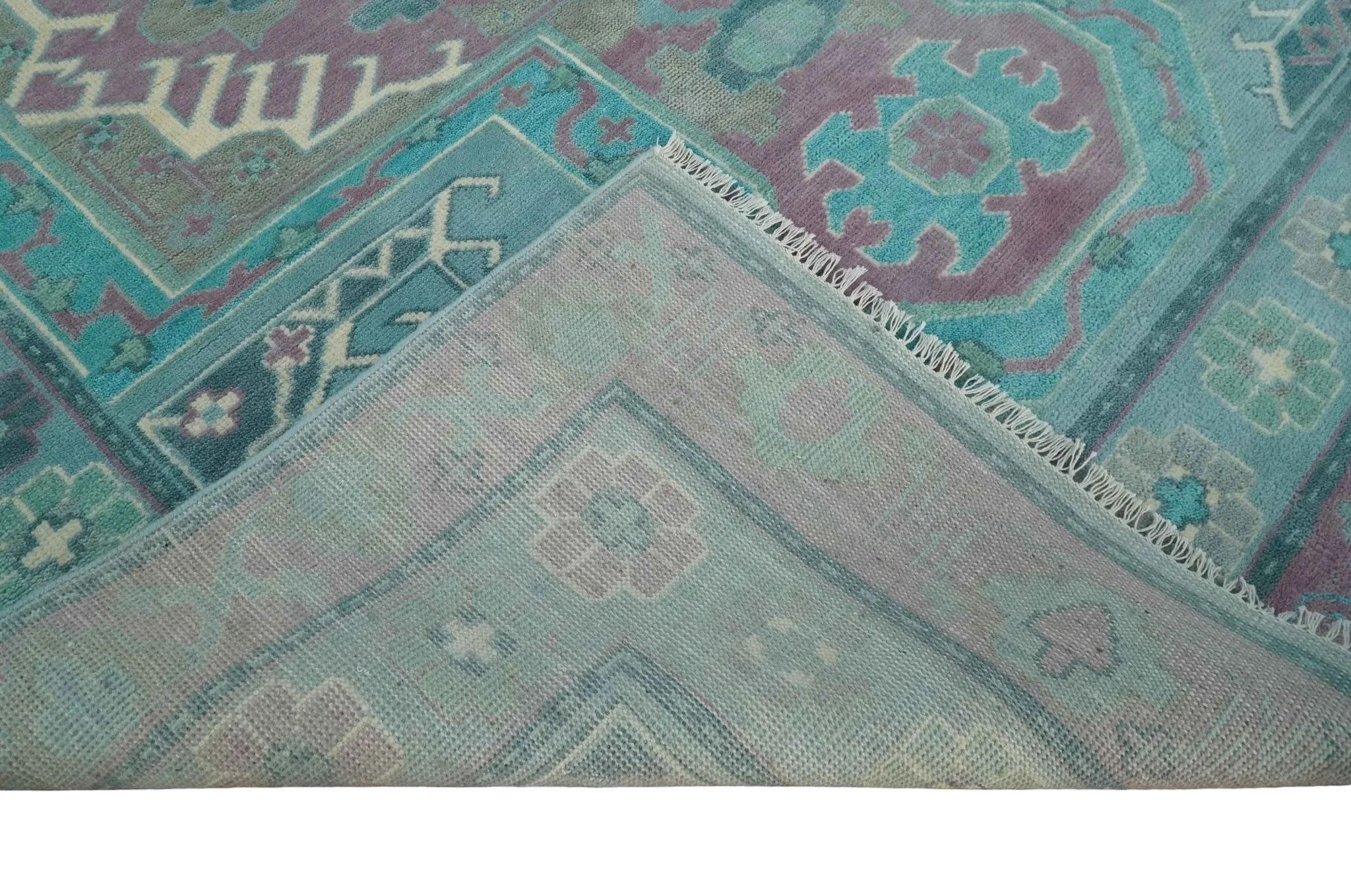 8x10 Hand Knotted Heriz Serapi Aqua, Pink and Ivory Floral Area Rug | TRDCP1369810 - Image 7
