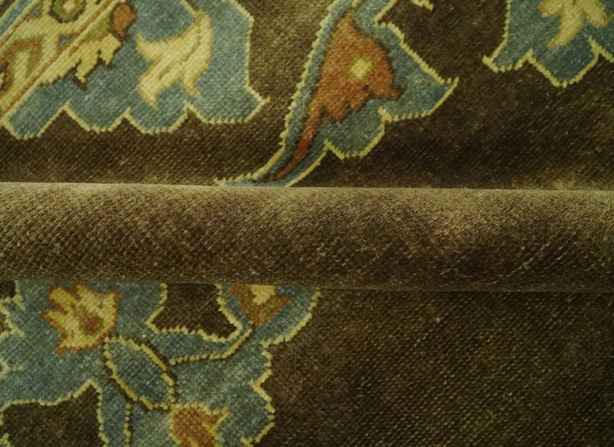 Antique Brown and Blue 8x10 Hand Knotted Heriz Serapi Medallion Area Rug | AC19810 - Image 10