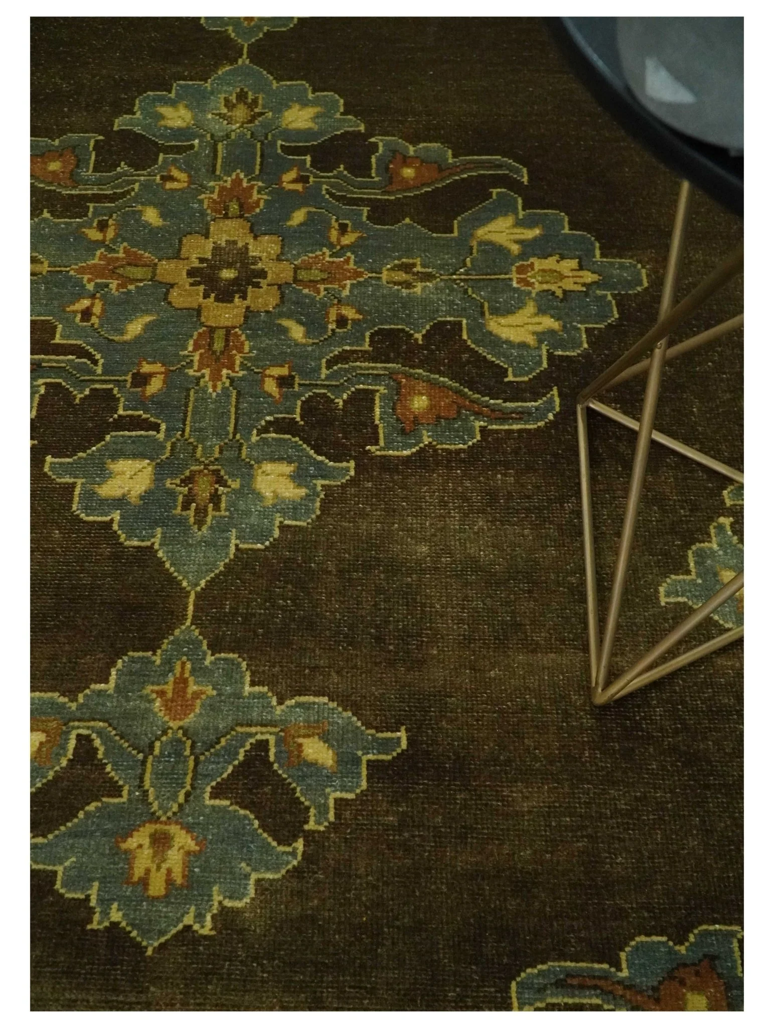 Antique Brown and Blue 8x10 Hand Knotted Heriz Serapi Medallion Area Rug | AC19810 - Image 2