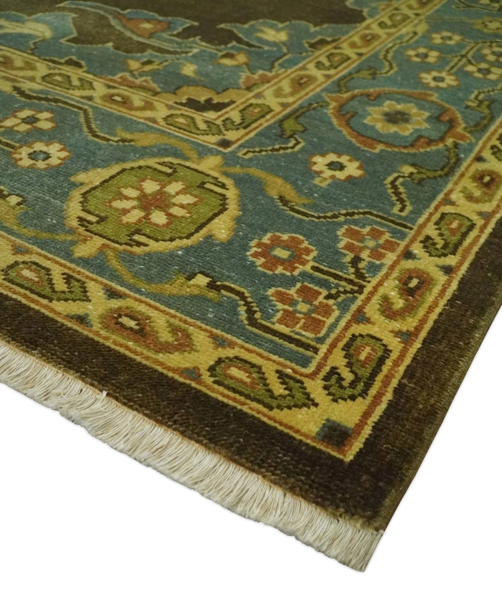 Antique Brown and Blue 8x10 Hand Knotted Heriz Serapi Medallion Area Rug | AC19810 - Image 5