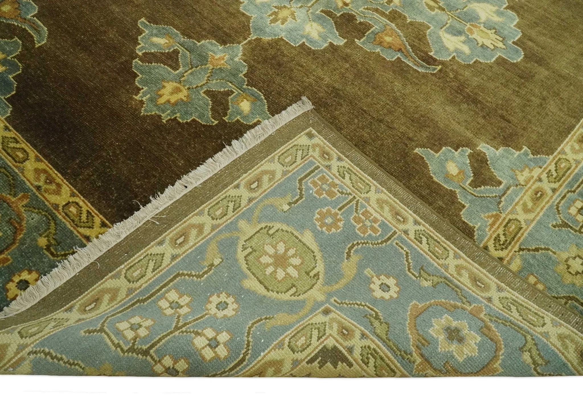 Antique Brown and Blue 8x10 Hand Knotted Heriz Serapi Medallion Area Rug | AC19810 - Image 7