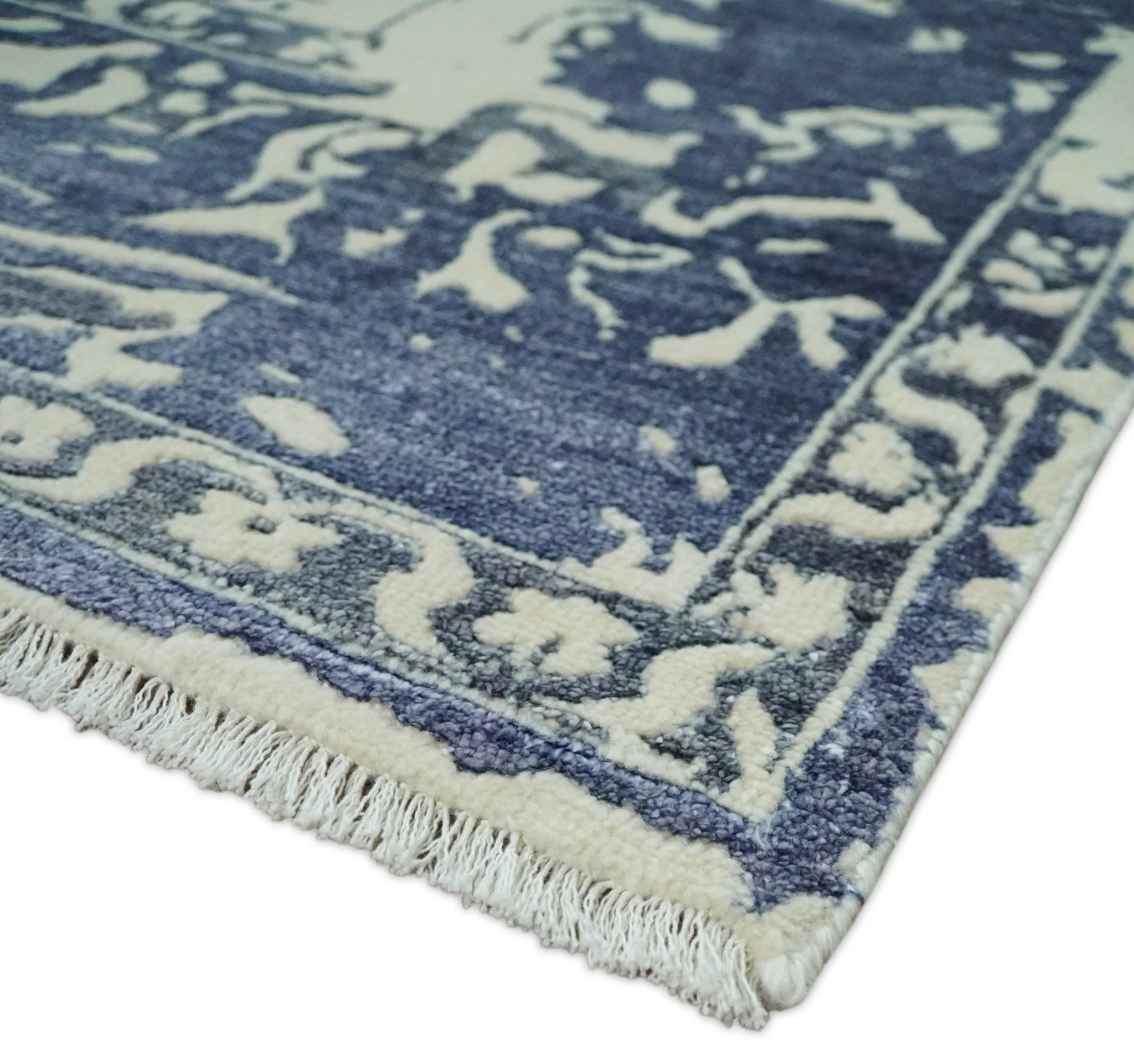 8x10 Hand knotted Ivory and Blue Modern Abstract Wool and Bamboo Silk Area Rug | TRDCP489810 - Image 5