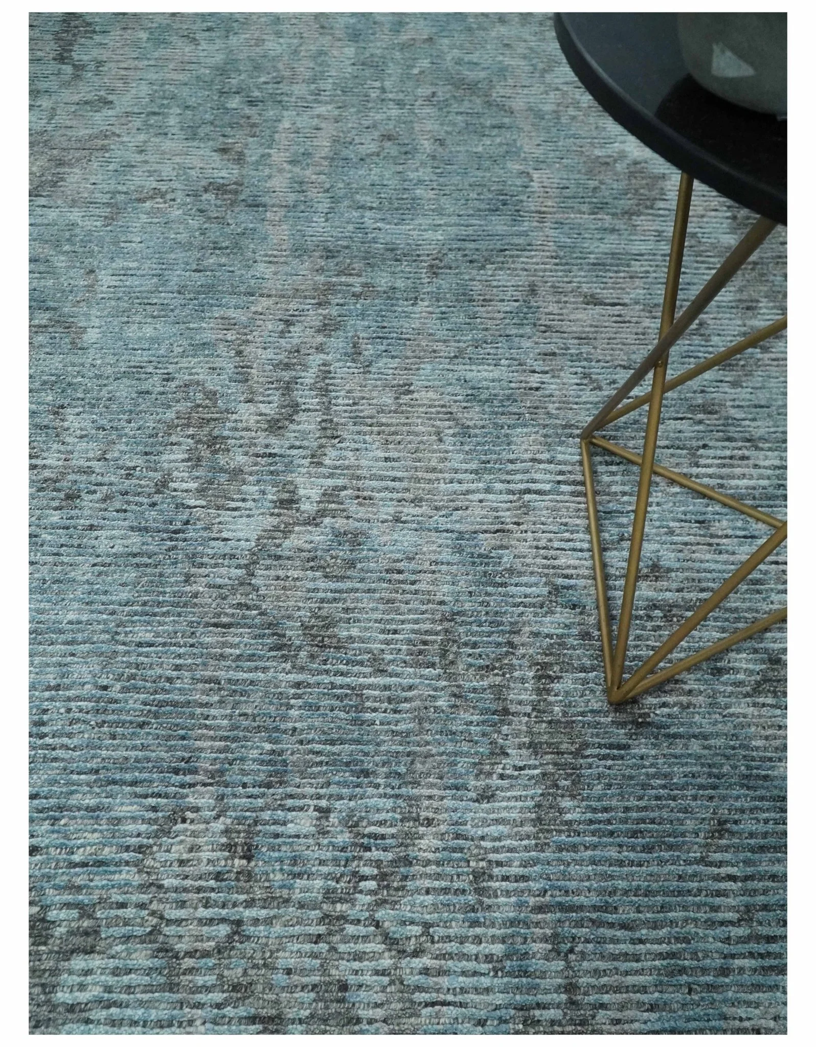 8x10 hand knotted Ivory, Aqua and Charcoal Modern Abstract Wool and Bamboo Silk Area Rug - Image 2