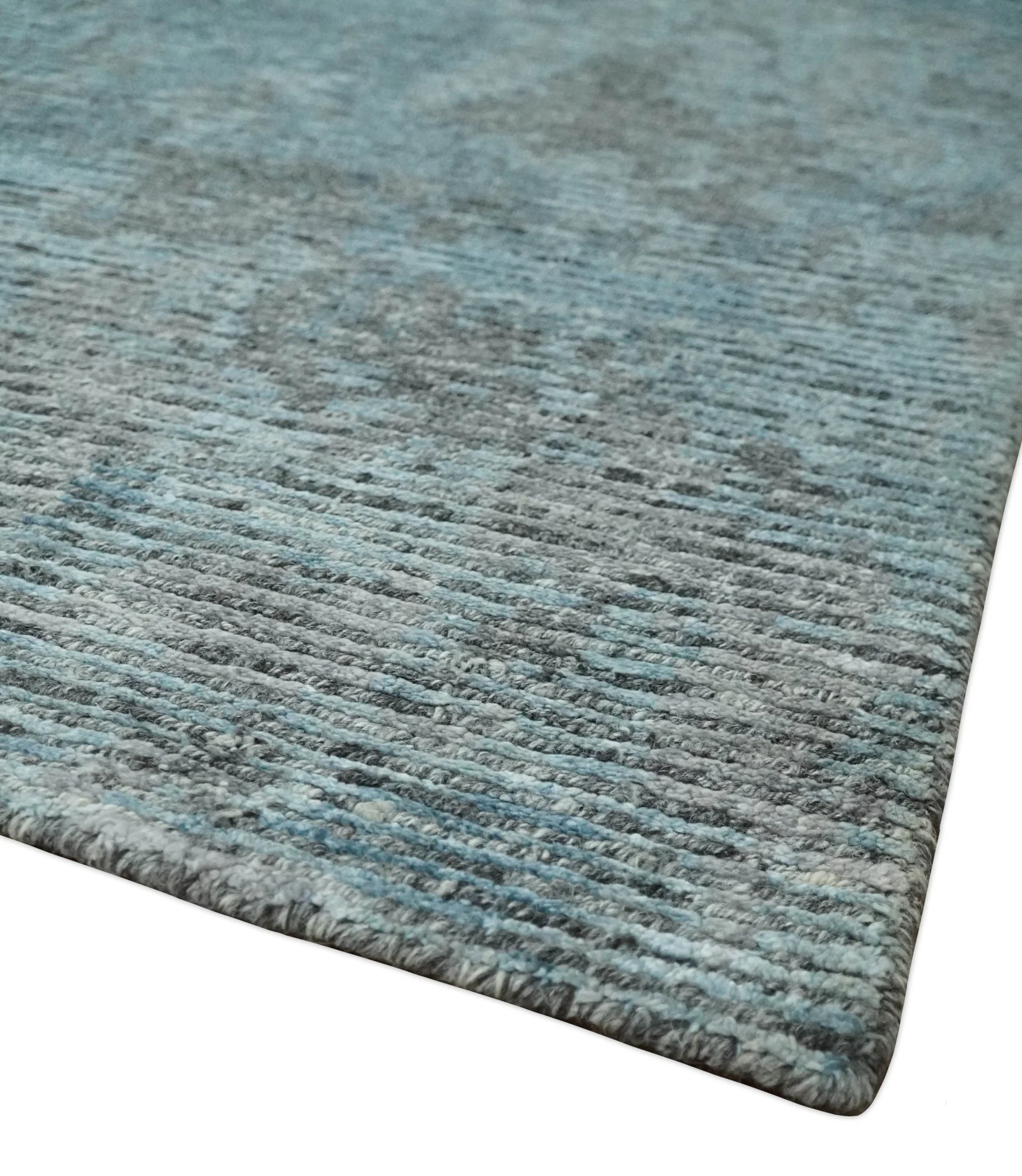 8x10 hand knotted Ivory, Aqua and Charcoal Modern Abstract Wool and Bamboo Silk Area Rug - Image 5