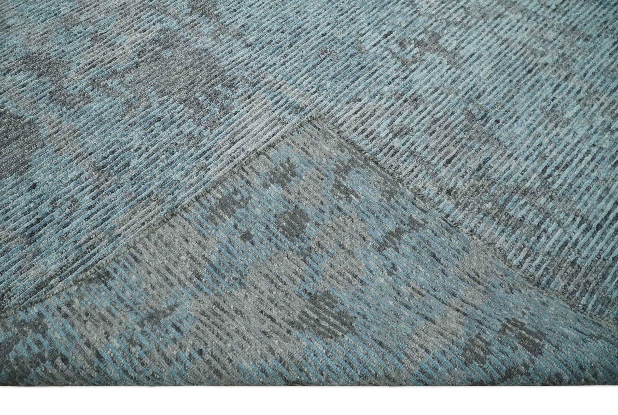 8x10 hand knotted Ivory, Aqua and Charcoal Modern Abstract Wool and Bamboo Silk Area Rug - Image 7