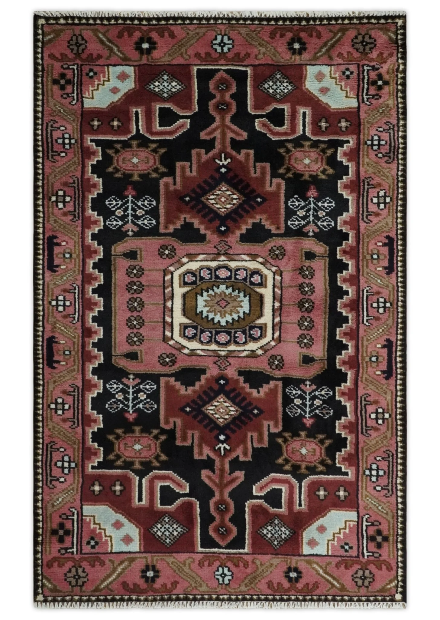 8x10 Hand Knotted Ivory, Black and Rust Traditional Heriz Serapi Antique Wool Rug | TRDCP753 - Image 13