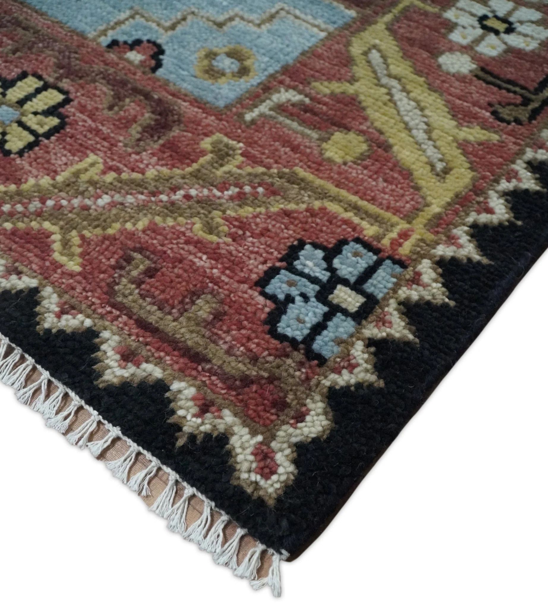 8x10 Hand Knotted Ivory, Black and Rust Traditional Heriz Serapi Antique Wool Rug | TRDCP753 - Image 5