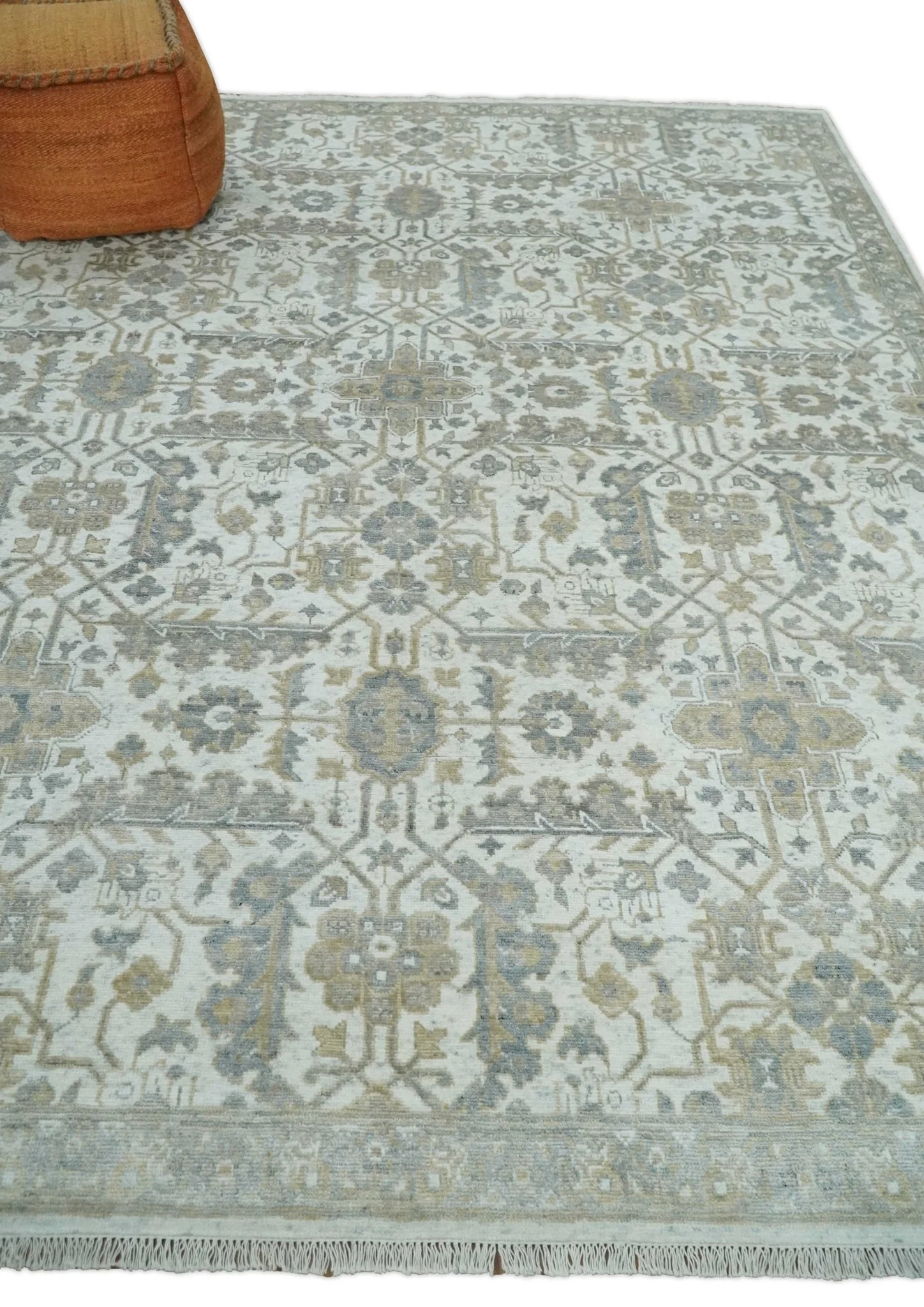 Fine Hand Knotted 8x10 Hand Knotted Ivory, Gray and Beige Traditionally Bamboo Silk Area Rug | TRDCP1070810 - Image 3