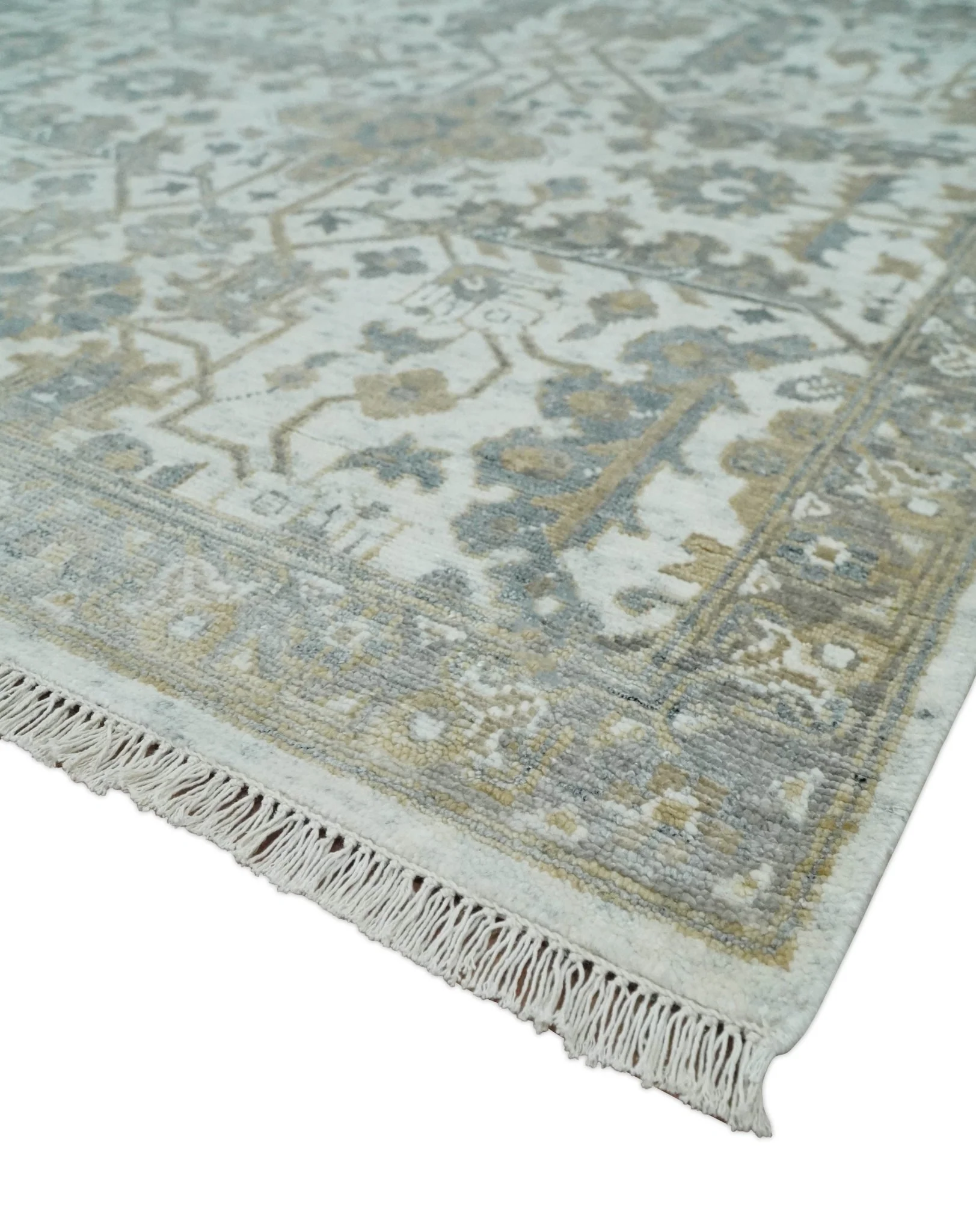 Fine Hand Knotted 8x10 Hand Knotted Ivory, Gray and Beige Traditionally Bamboo Silk Area Rug | TRDCP1070810 - Image 5