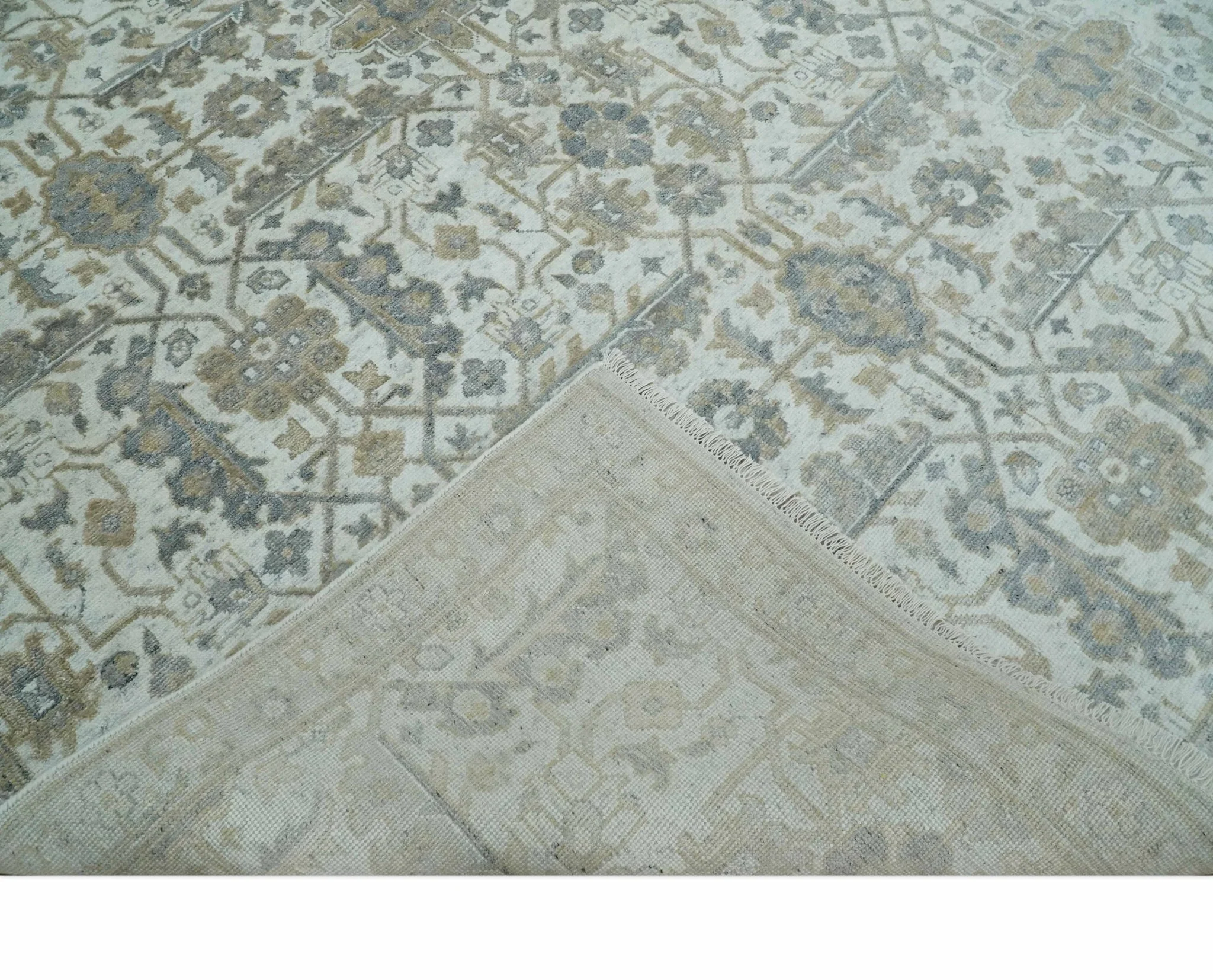 Fine Hand Knotted 8x10 Hand Knotted Ivory, Gray and Beige Traditionally Bamboo Silk Area Rug | TRDCP1070810 - Image 7