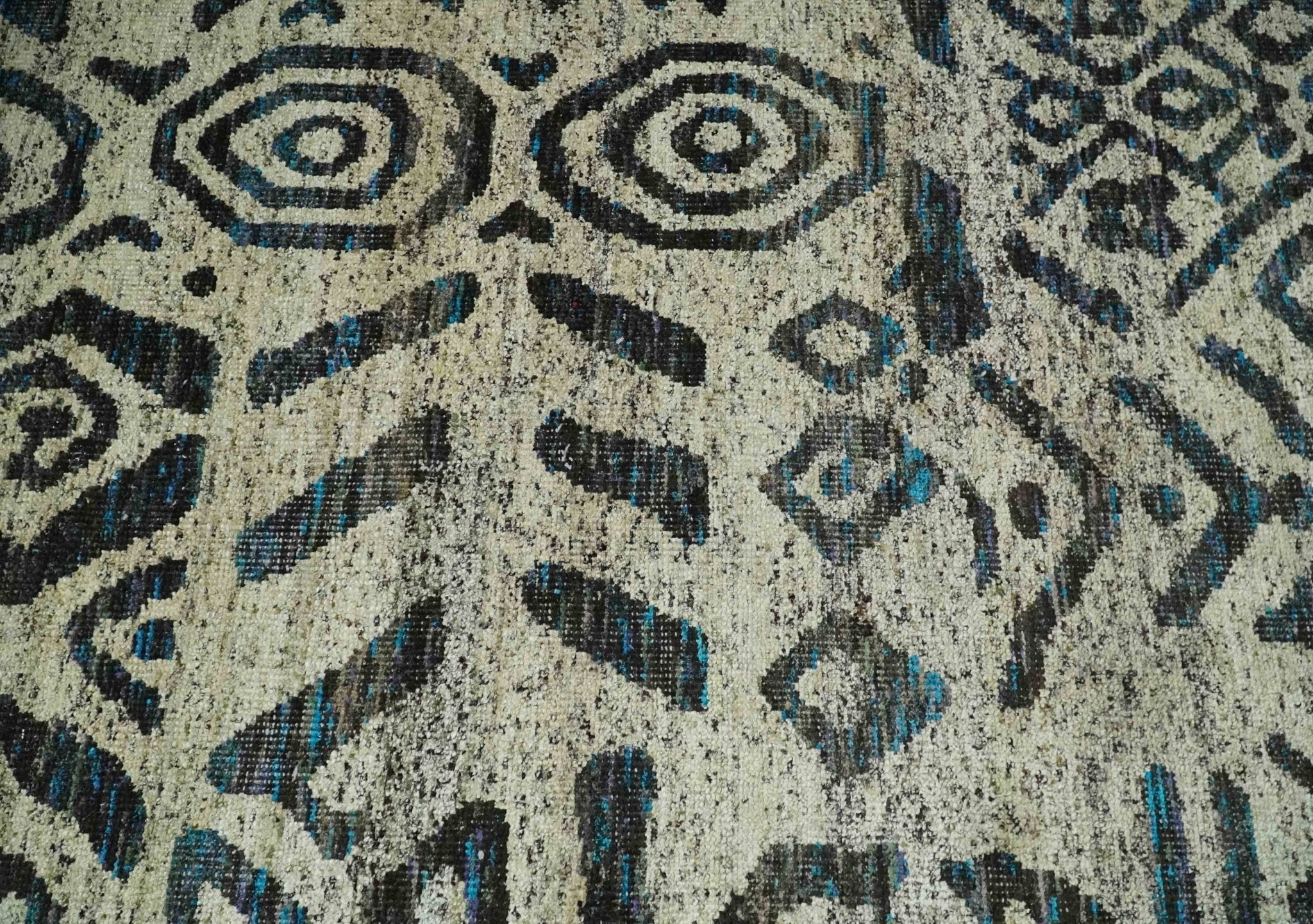 8x10 Hand Knotted Ivory and Charcoal Modern Tribal Style Contemporary Recycled Silk Area Rug | OP49 - Image 10