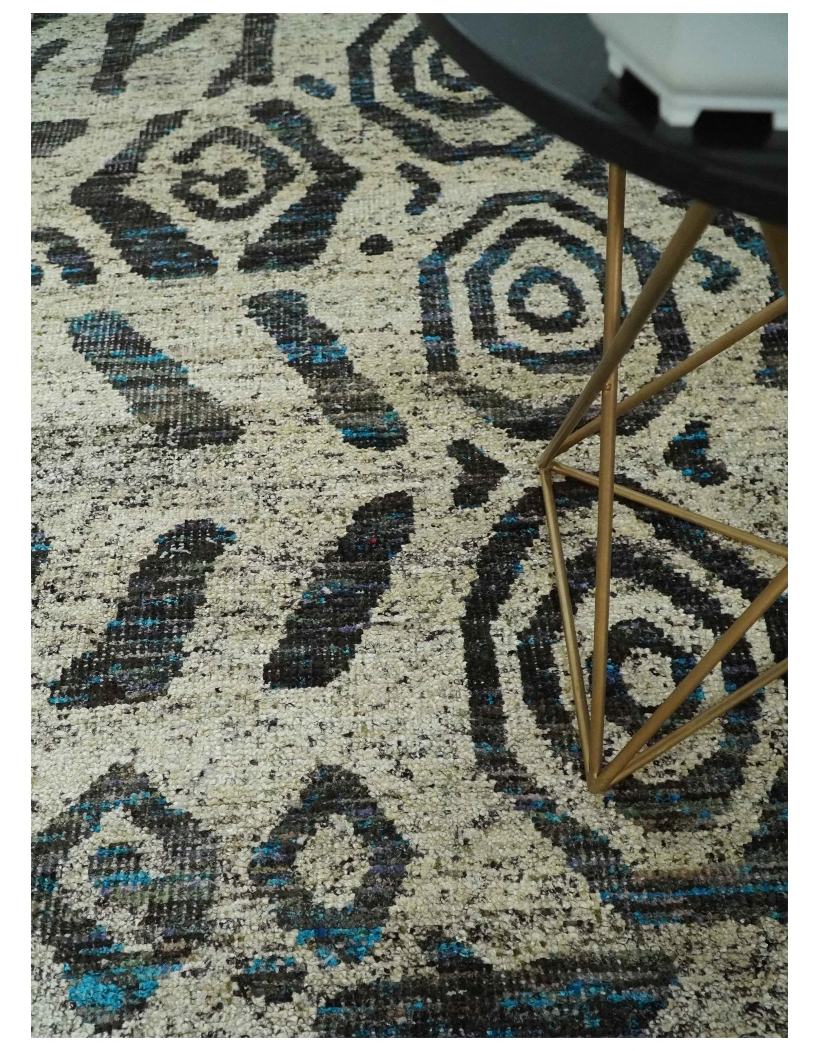 8x10 Hand Knotted Ivory and Charcoal Modern Tribal Style Contemporary Recycled Silk Area Rug | OP49 - Image 2