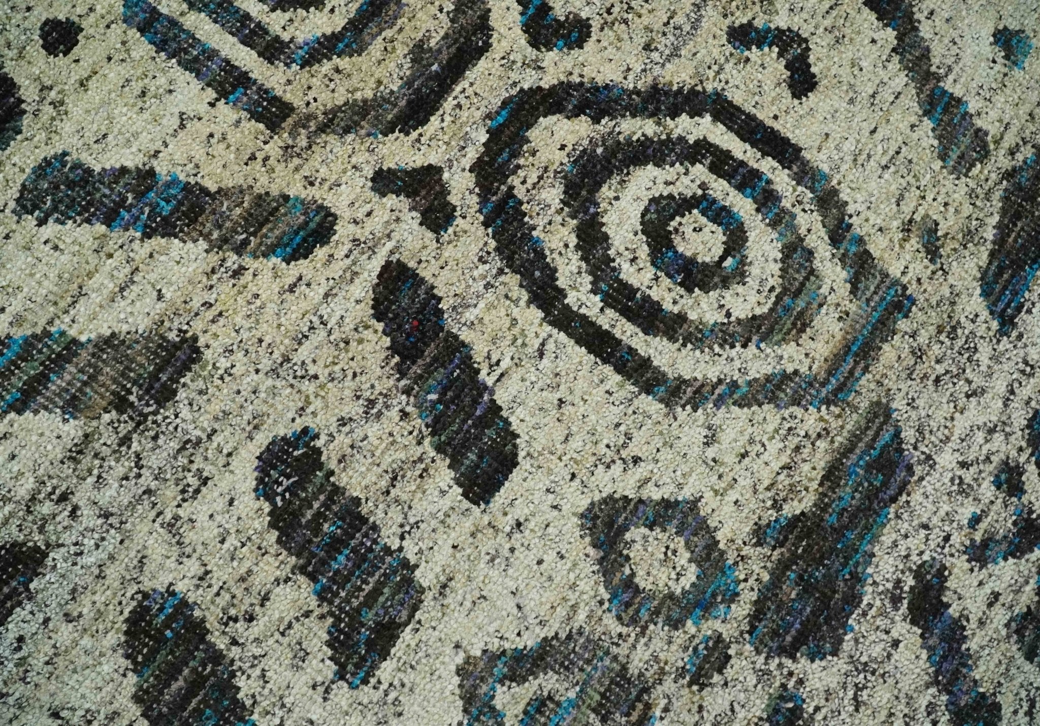 8x10 Hand Knotted Ivory and Charcoal Modern Tribal Style Contemporary Recycled Silk Area Rug | OP49 - Image 4