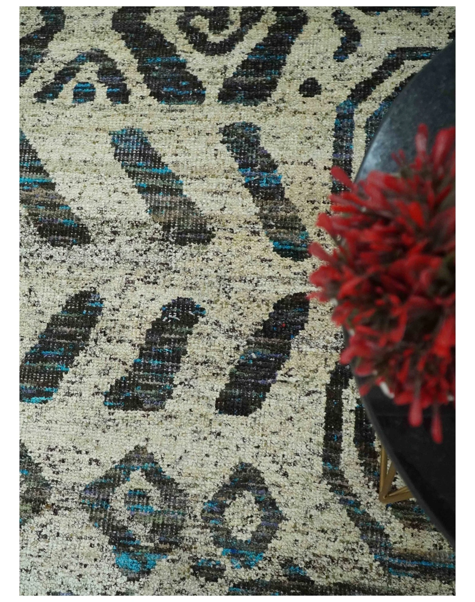 8x10 Hand Knotted Ivory and Charcoal Modern Tribal Style Contemporary Recycled Silk Area Rug | OP49 - Image 5