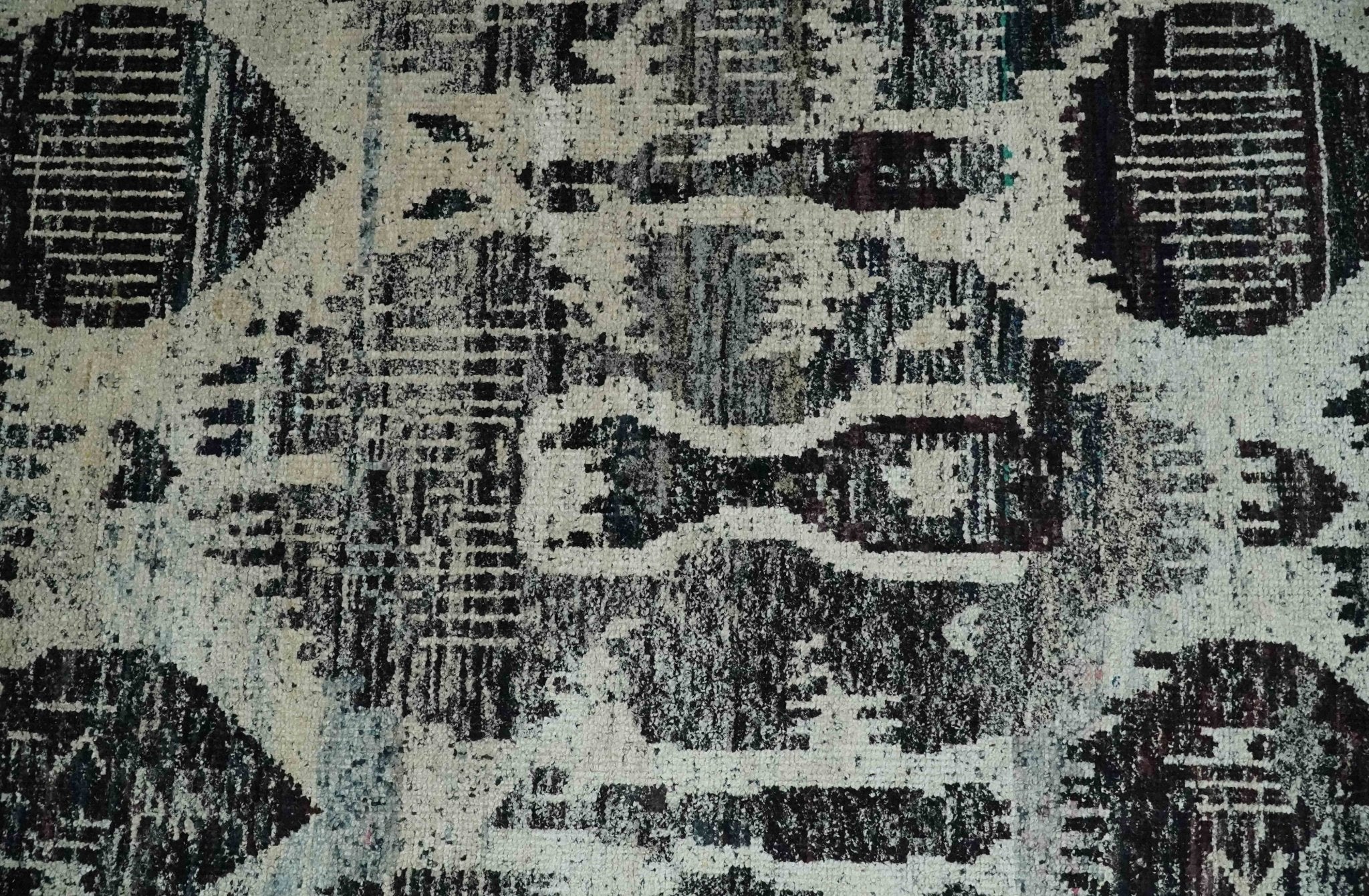 4x6 and 8x10 Hand Knotted Ivory, Charcoal and Brown  Antique Persian Style Contemporary Recycled Silk Area Rug | OP46 - Image 10