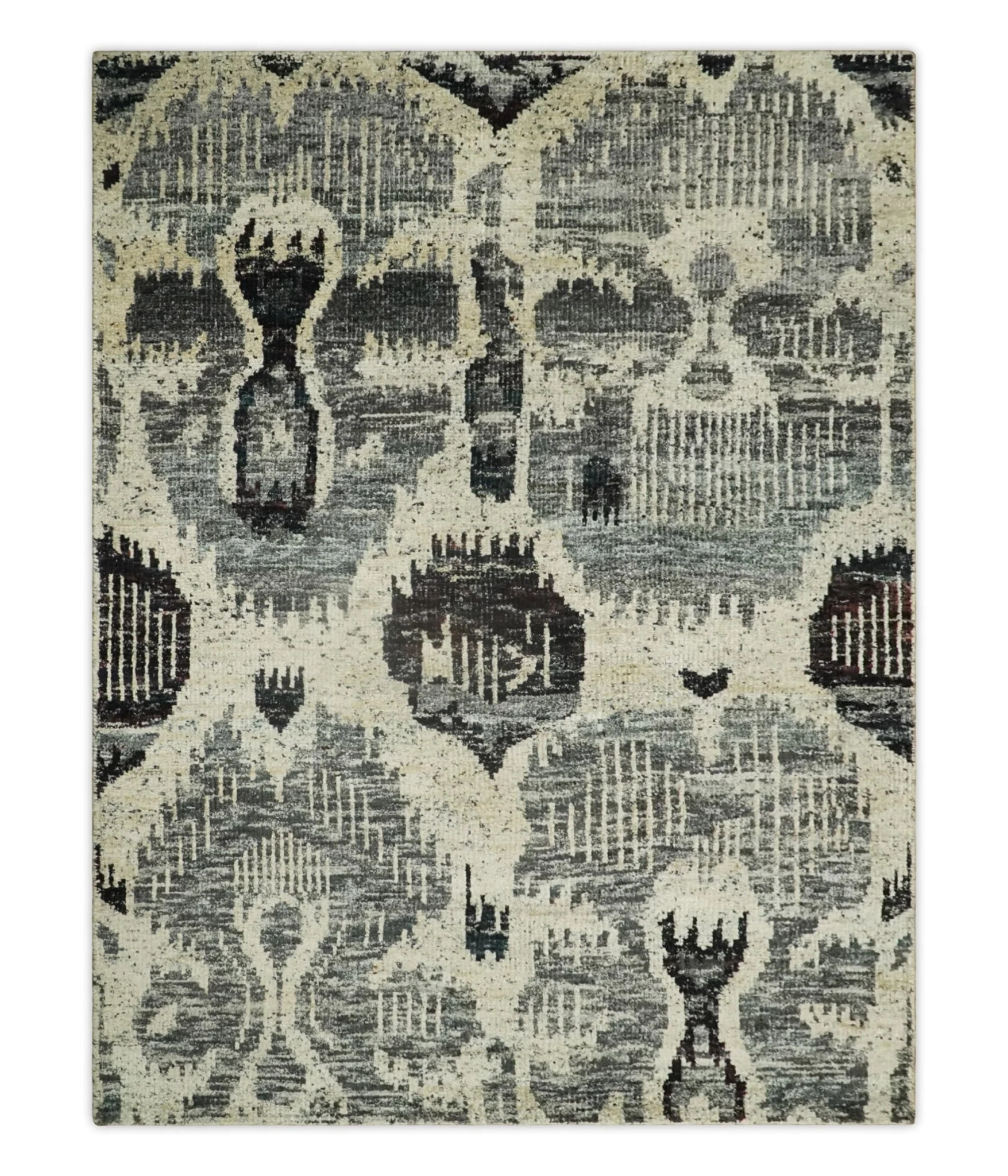 4x6 and 8x10 Hand Knotted Ivory, Charcoal and Brown  Antique Persian Style Contemporary Recycled Silk Area Rug | OP46 - Image 13