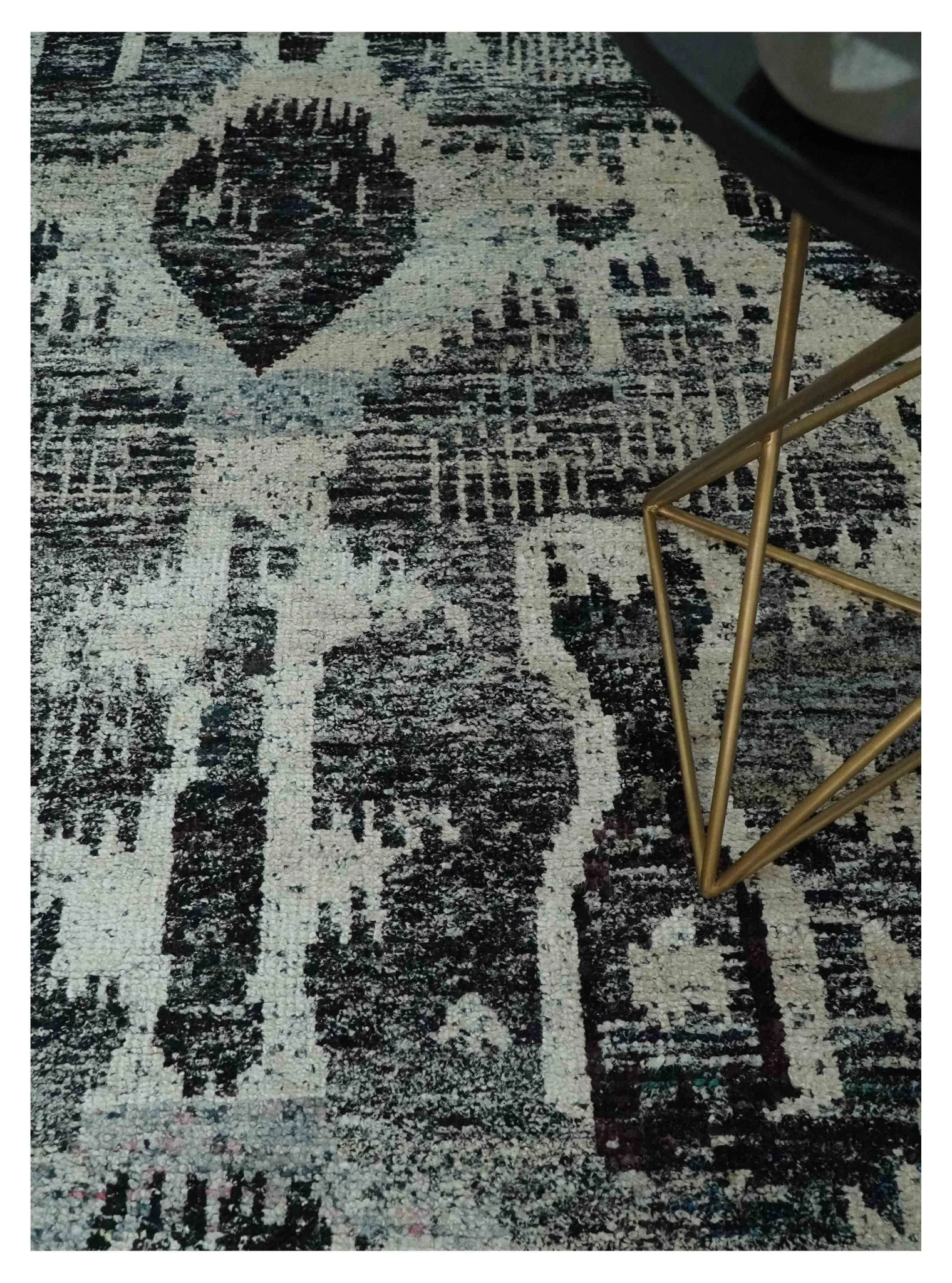 4x6 and 8x10 Hand Knotted Ivory, Charcoal and Brown  Antique Persian Style Contemporary Recycled Silk Area Rug | OP46 - Image 3