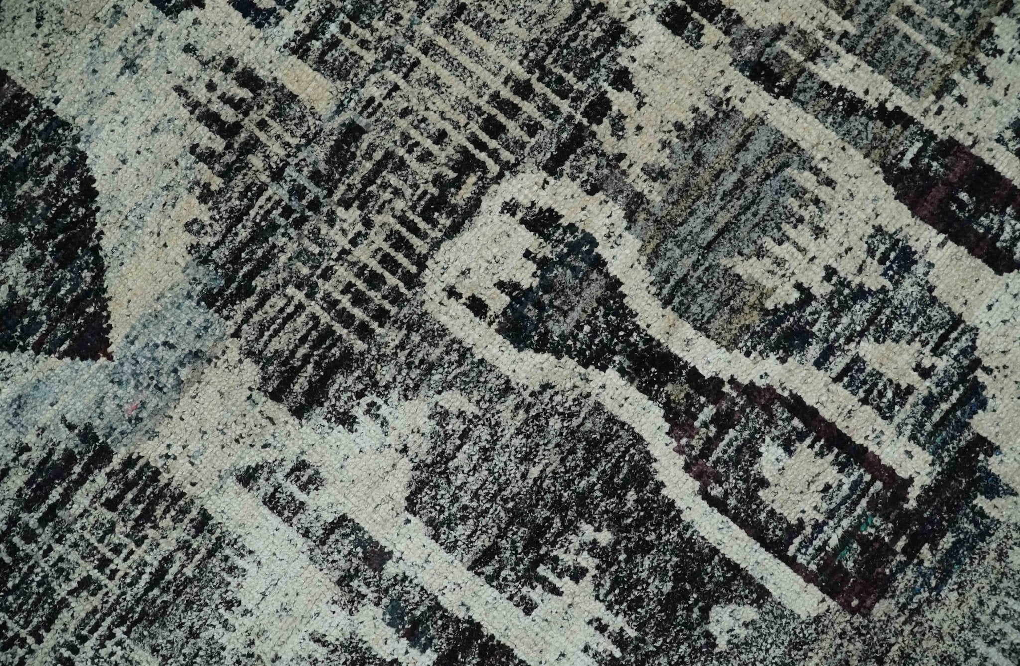 4x6 and 8x10 Hand Knotted Ivory, Charcoal and Brown  Antique Persian Style Contemporary Recycled Silk Area Rug | OP46 - Image 4