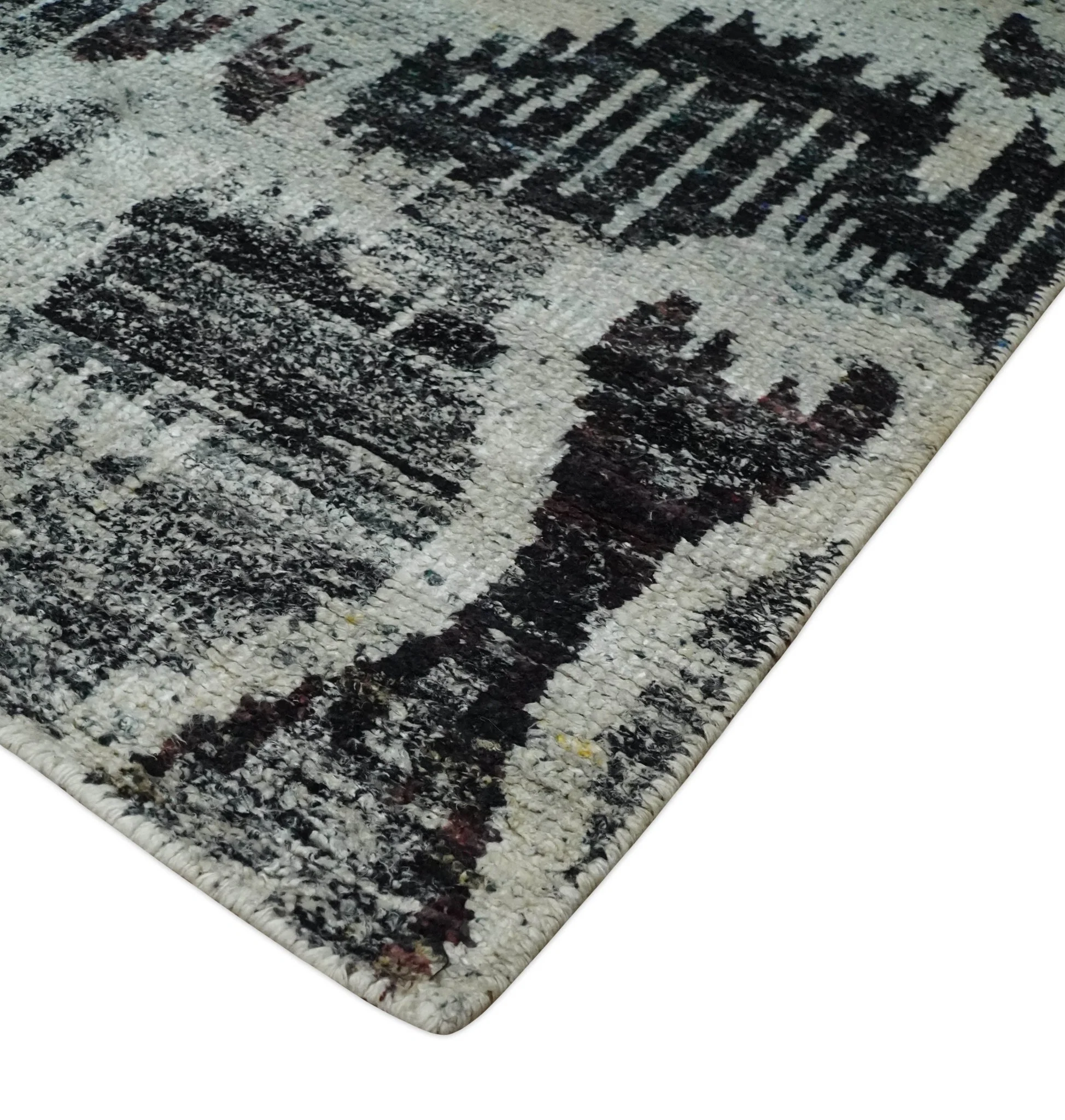 4x6 and 8x10 Hand Knotted Ivory, Charcoal and Brown  Antique Persian Style Contemporary Recycled Silk Area Rug | OP46 - Image 5