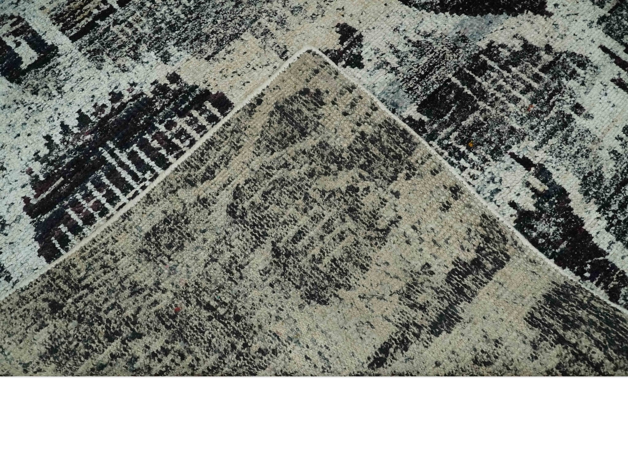 4x6 and 8x10 Hand Knotted Ivory, Charcoal and Brown  Antique Persian Style Contemporary Recycled Silk Area Rug | OP46 - Image 7