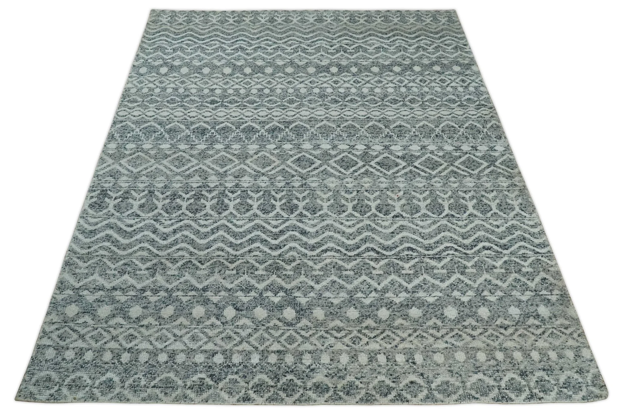 8x10 Hand Knotted Ivory and Gray Modern Contemporary Southwestern Tribal Trellis Recycled Silk Area Rug | OP47 - Image 10