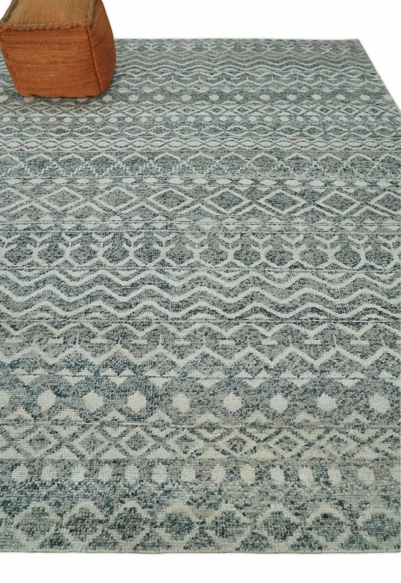 8x10 Hand Knotted Ivory and Gray Modern Contemporary Southwestern Tribal Trellis Recycled Silk Area Rug | OP47 - Image 3