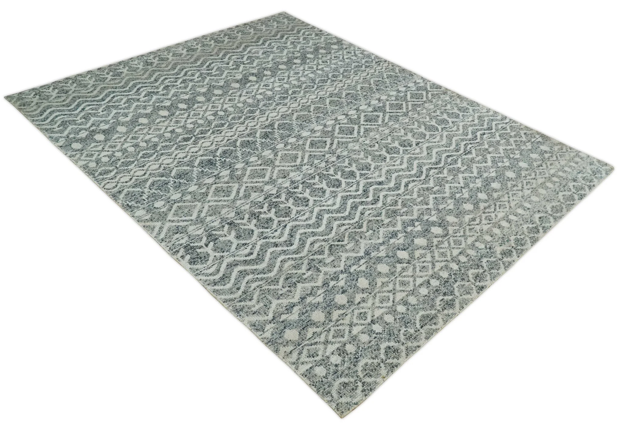 8x10 Hand Knotted Ivory and Gray Modern Contemporary Southwestern Tribal Trellis Recycled Silk Area Rug | OP47 - Image 9