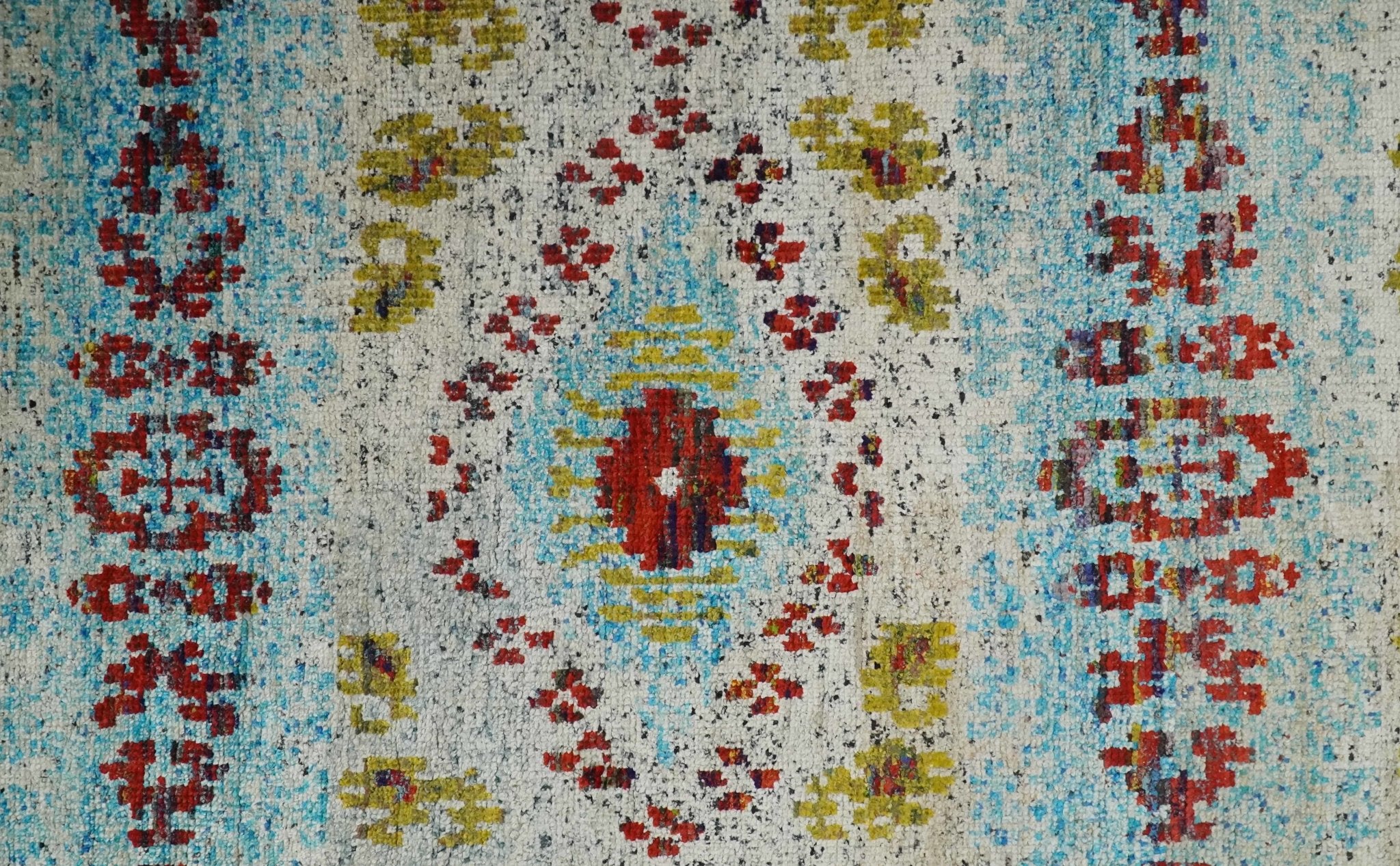 8x10 Hand Knotted Ivory, Red and Blue Persian made of Recycled Silk Area Rug | OP53 - Image 10