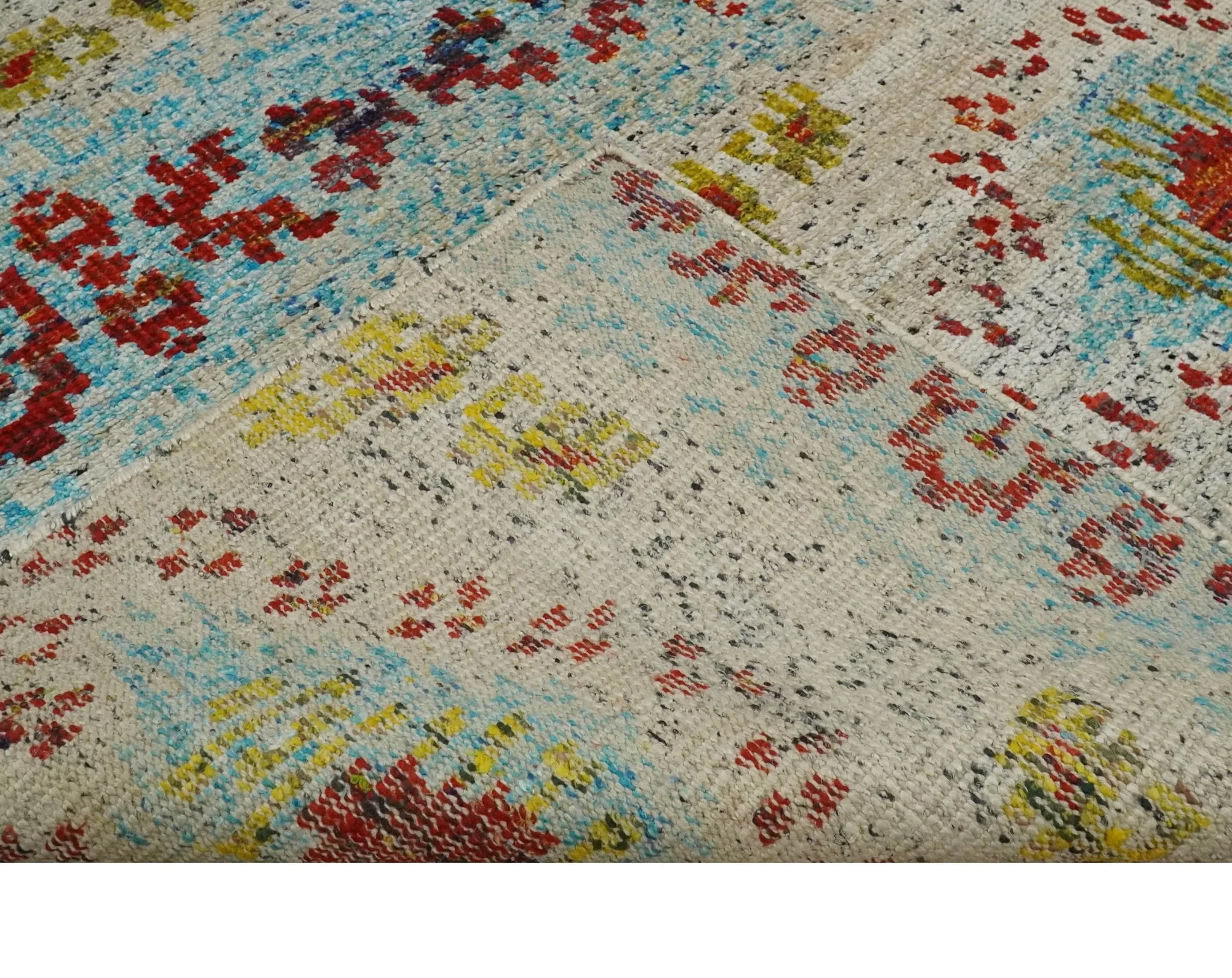 8x10 Hand Knotted Ivory, Red and Blue Persian made of Recycled Silk Area Rug | OP53 - Image 8