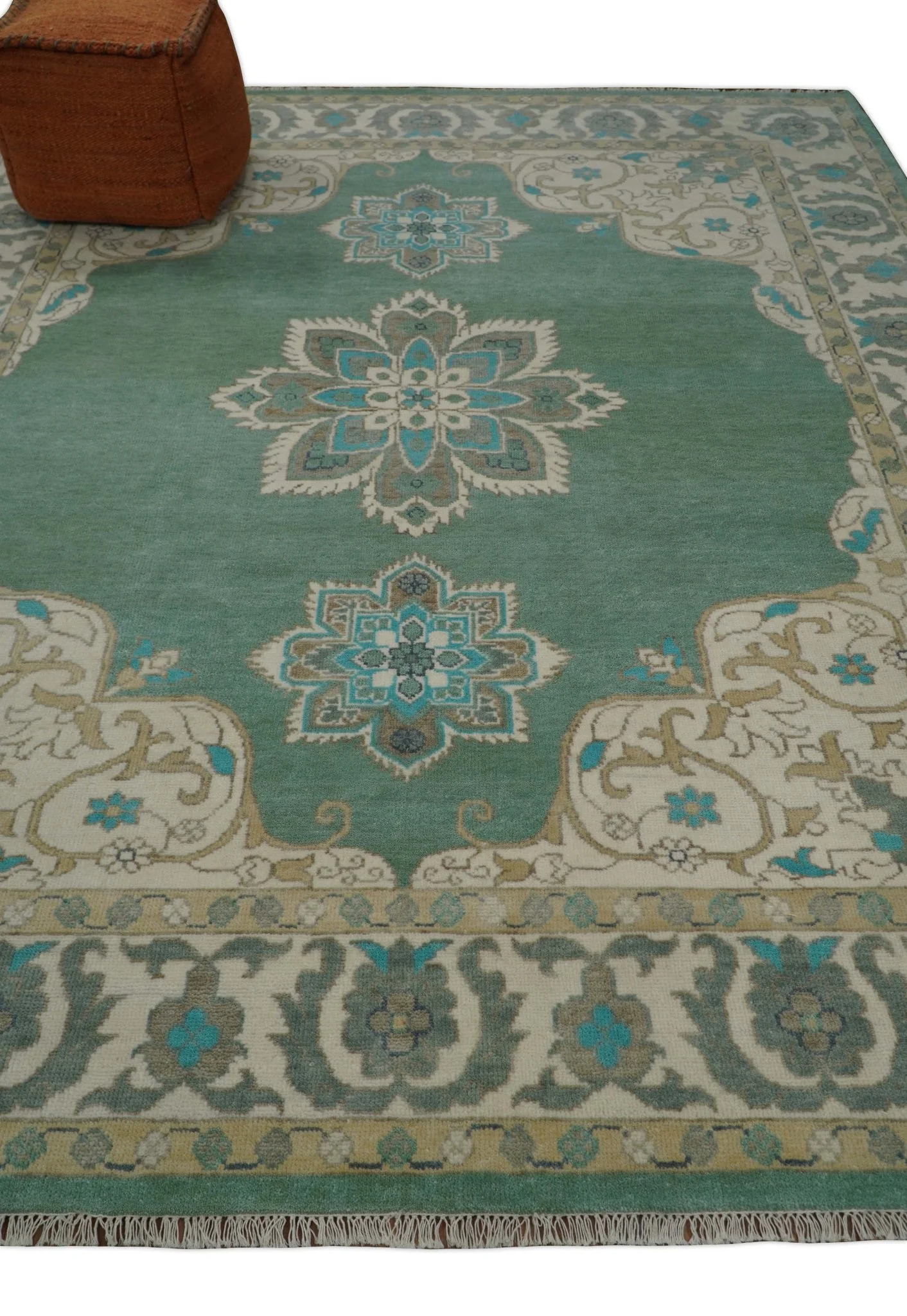 Emerald Green 8x10 Hand Knotted Vintage Persian Medallion Traditional Rug | TRDCP768810 - Image 3