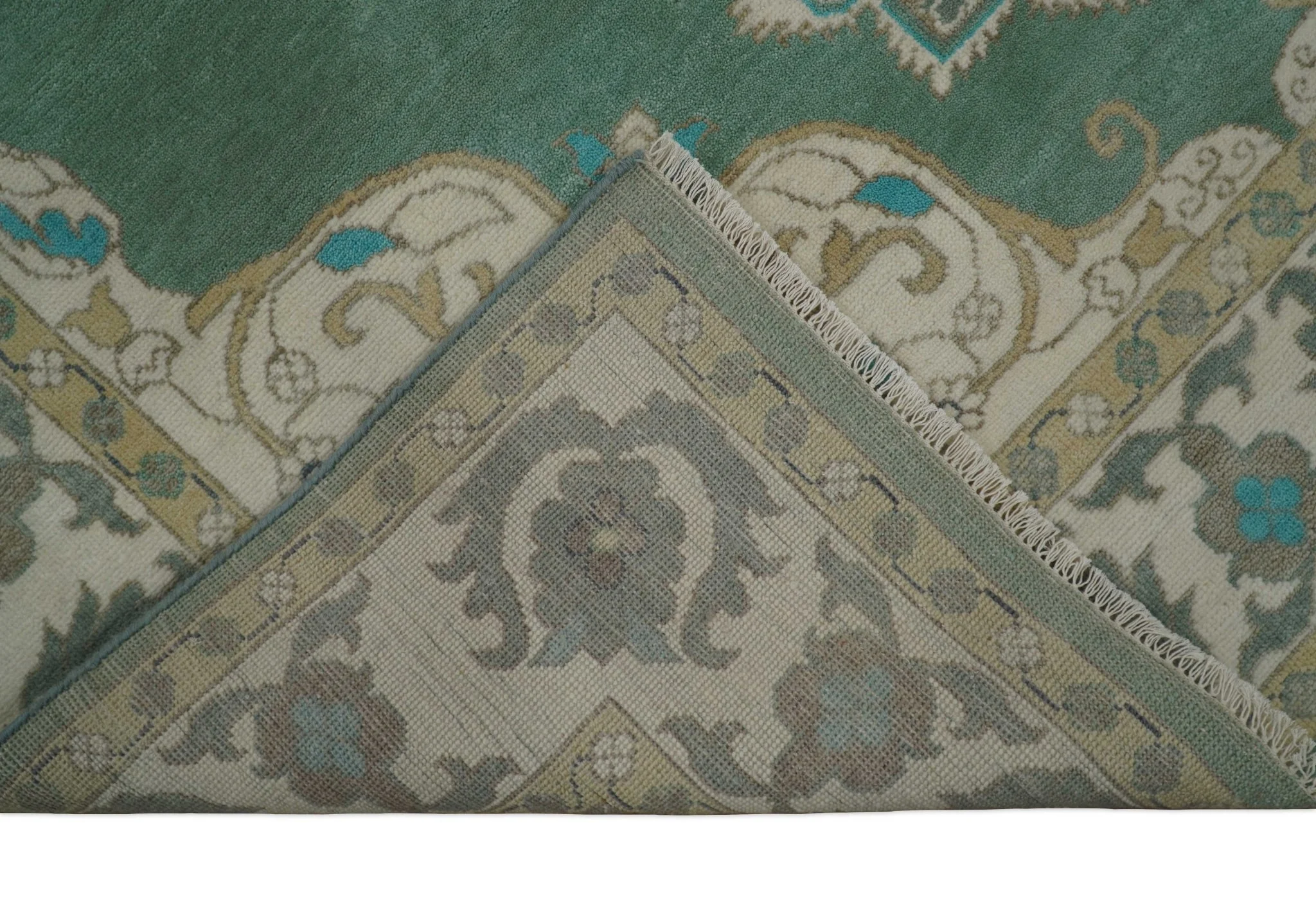 Emerald Green 8x10 Hand Knotted Vintage Persian Medallion Traditional Rug | TRDCP768810 - Image 5