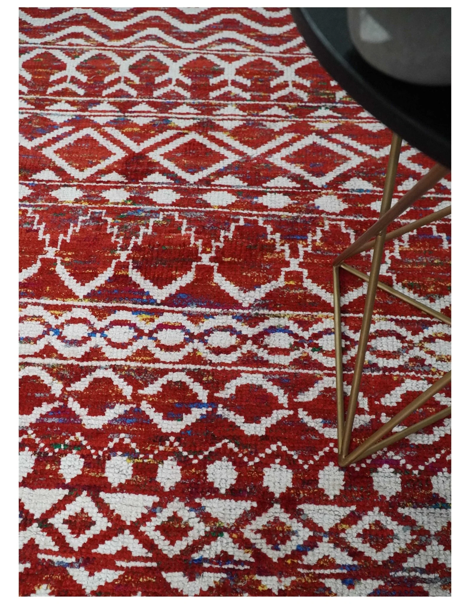 8x10 Hand Knotted Maroon and White Modern Contemporary Southwestern Tribal Trellis Recycled Silk Area Rug | OP27 - Image 2