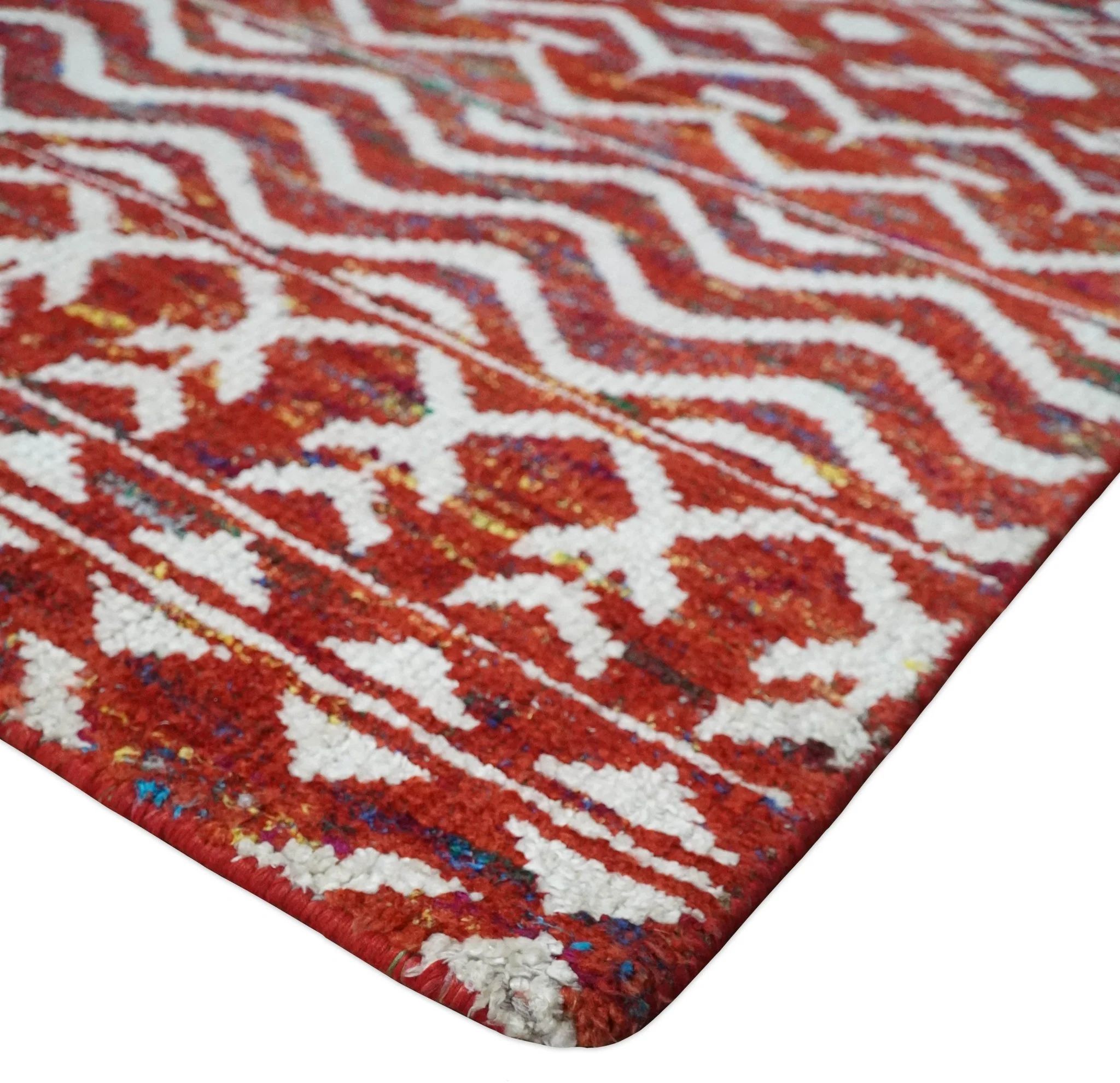 8x10 Hand Knotted Maroon and White Modern Contemporary Southwestern Tribal Trellis Recycled Silk Area Rug | OP27 - Image 5