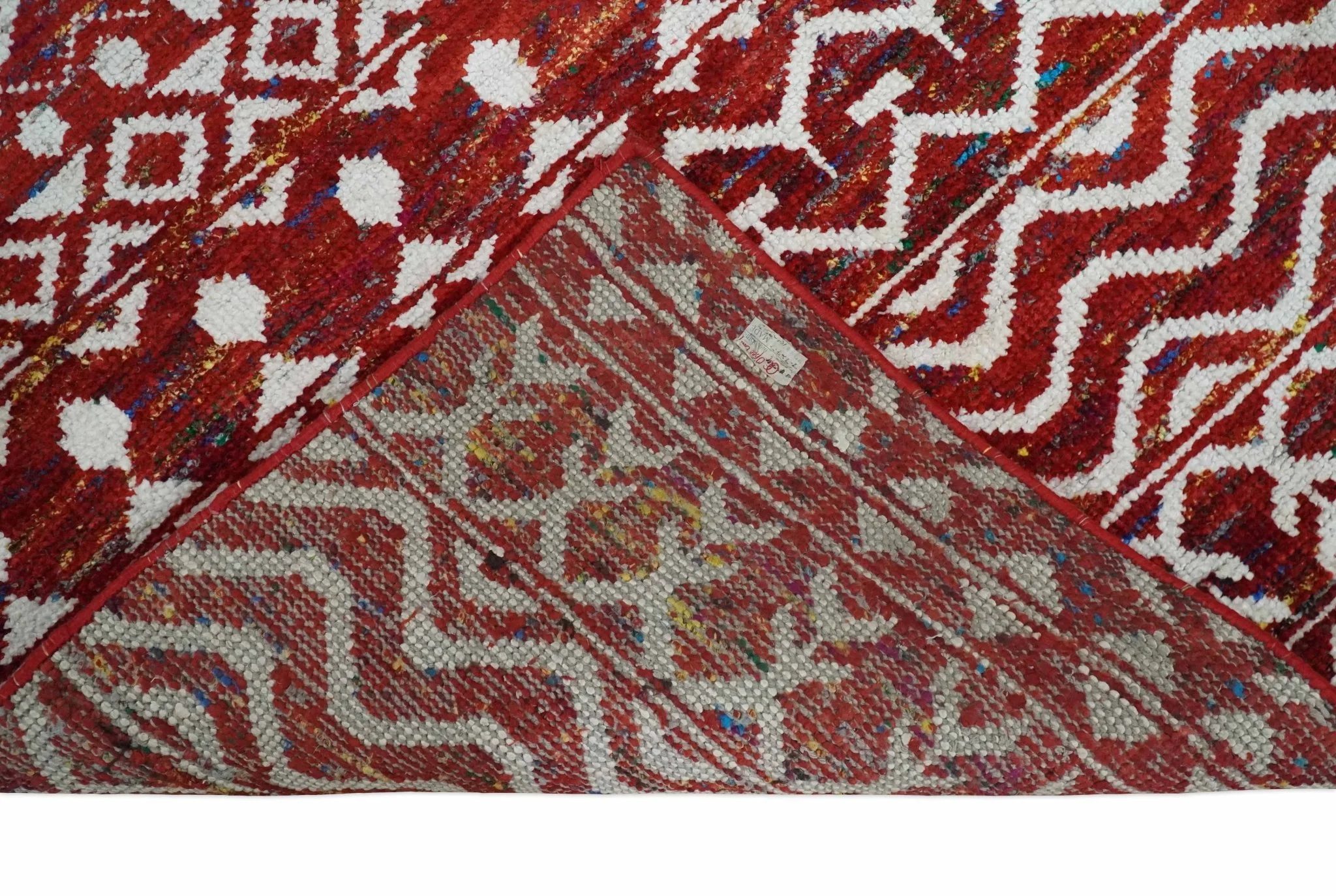 8x10 Hand Knotted Maroon and White Modern Contemporary Southwestern Tribal Trellis Recycled Silk Area Rug | OP27 - Image 8