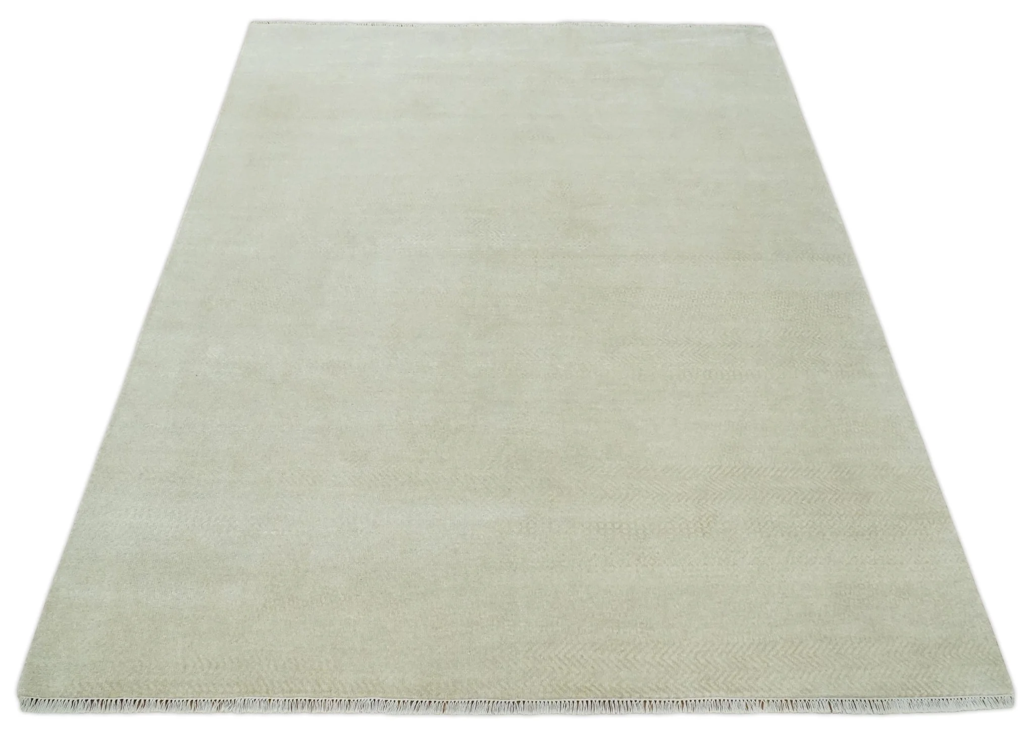 Hand Knotted Modern Geometric Trellis Scandinavian 8x10 Beige and Ivory Wool Area Rug | TRDCP932810 - Image 11