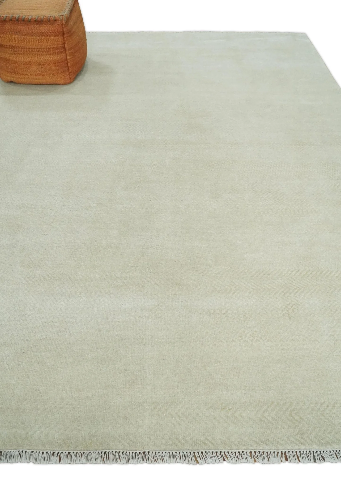 Hand Knotted Modern Geometric Trellis Scandinavian 8x10 Beige and Ivory Wool Area Rug | TRDCP932810 - Image 3