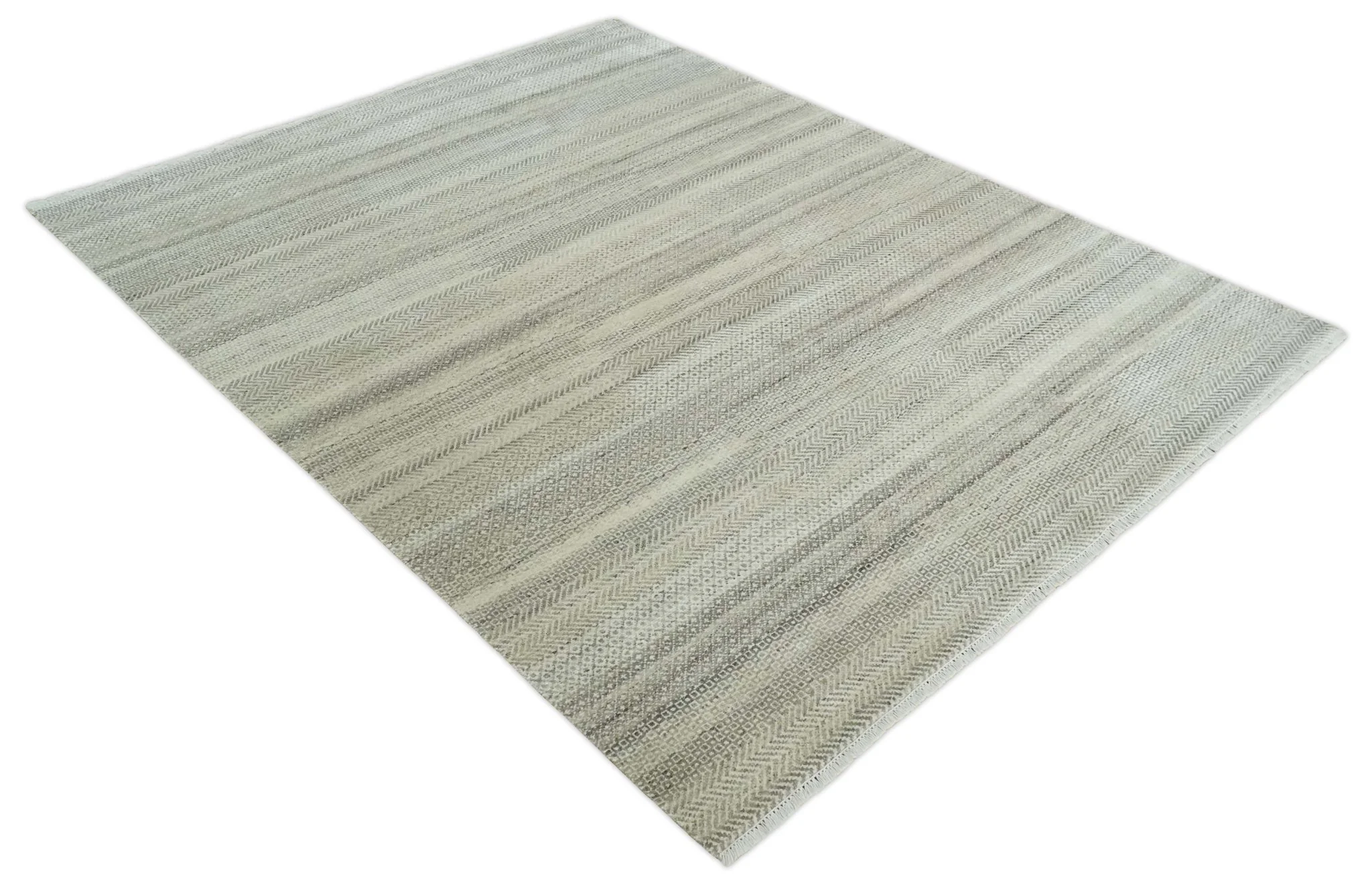 Hand Knotted 8x10 Modern Geometric Trellis Scandinavian Beige, Charcoal and Ivory Wool Area Rug | TRDCP928810 - Image 10