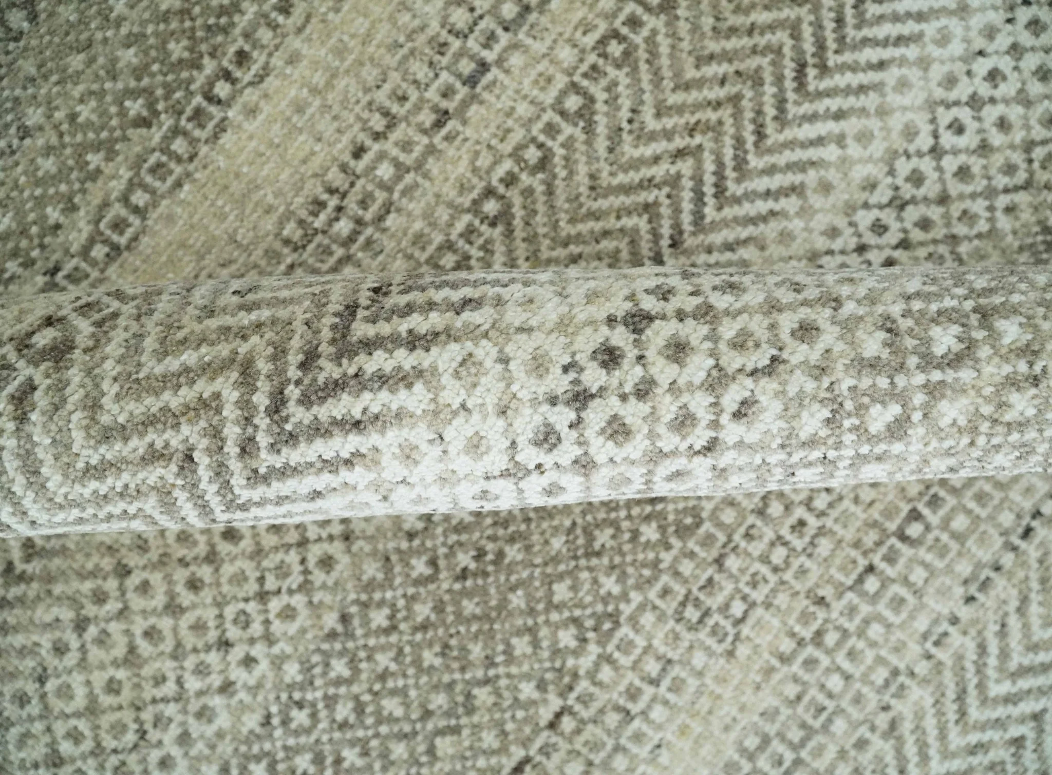 Hand Knotted 8x10 Modern Geometric Trellis Scandinavian Beige, Charcoal and Ivory Wool Area Rug | TRDCP928810 - Image 6