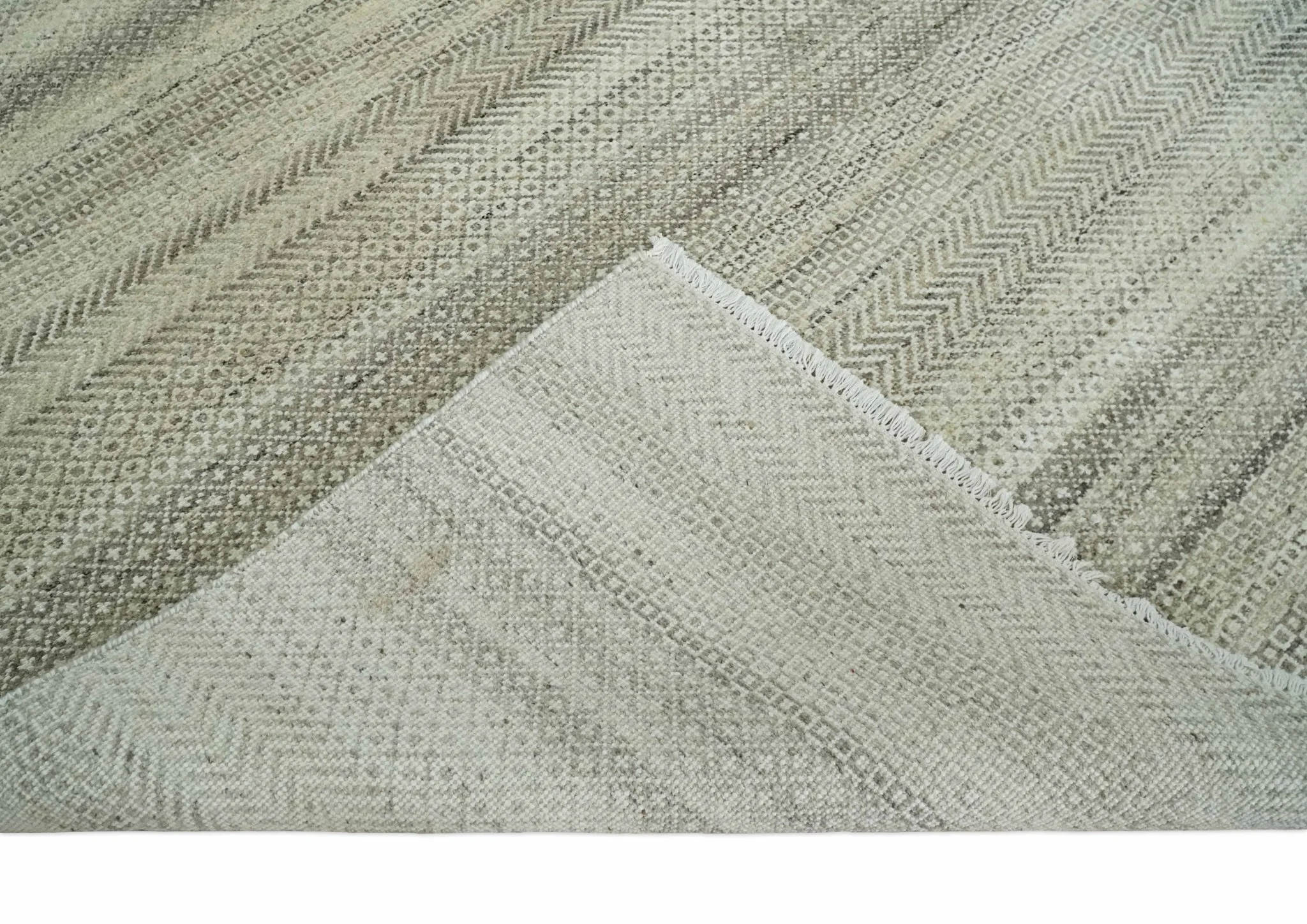 Hand Knotted 8x10 Modern Geometric Trellis Scandinavian Beige, Charcoal and Ivory Wool Area Rug | TRDCP928810 - Image 7